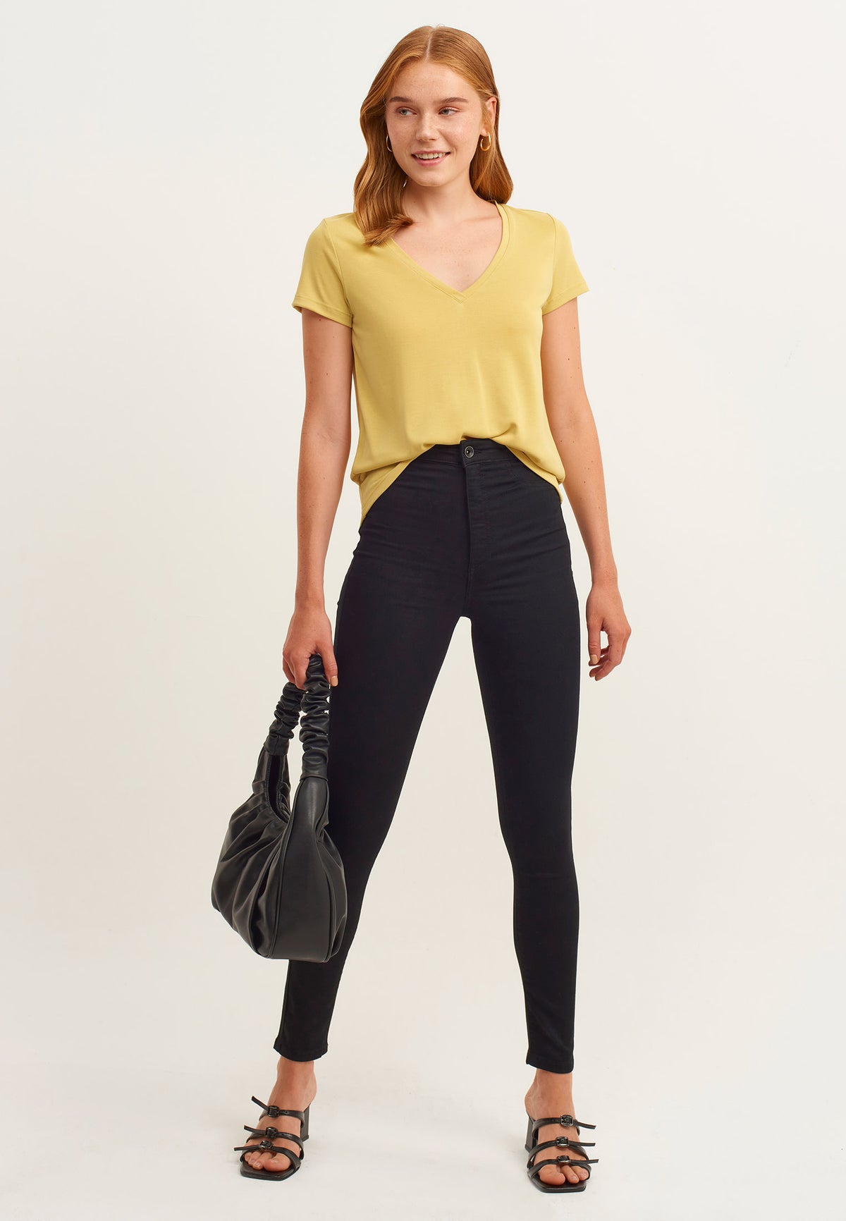 Stretchy Jean Leggings With Pockets - Black