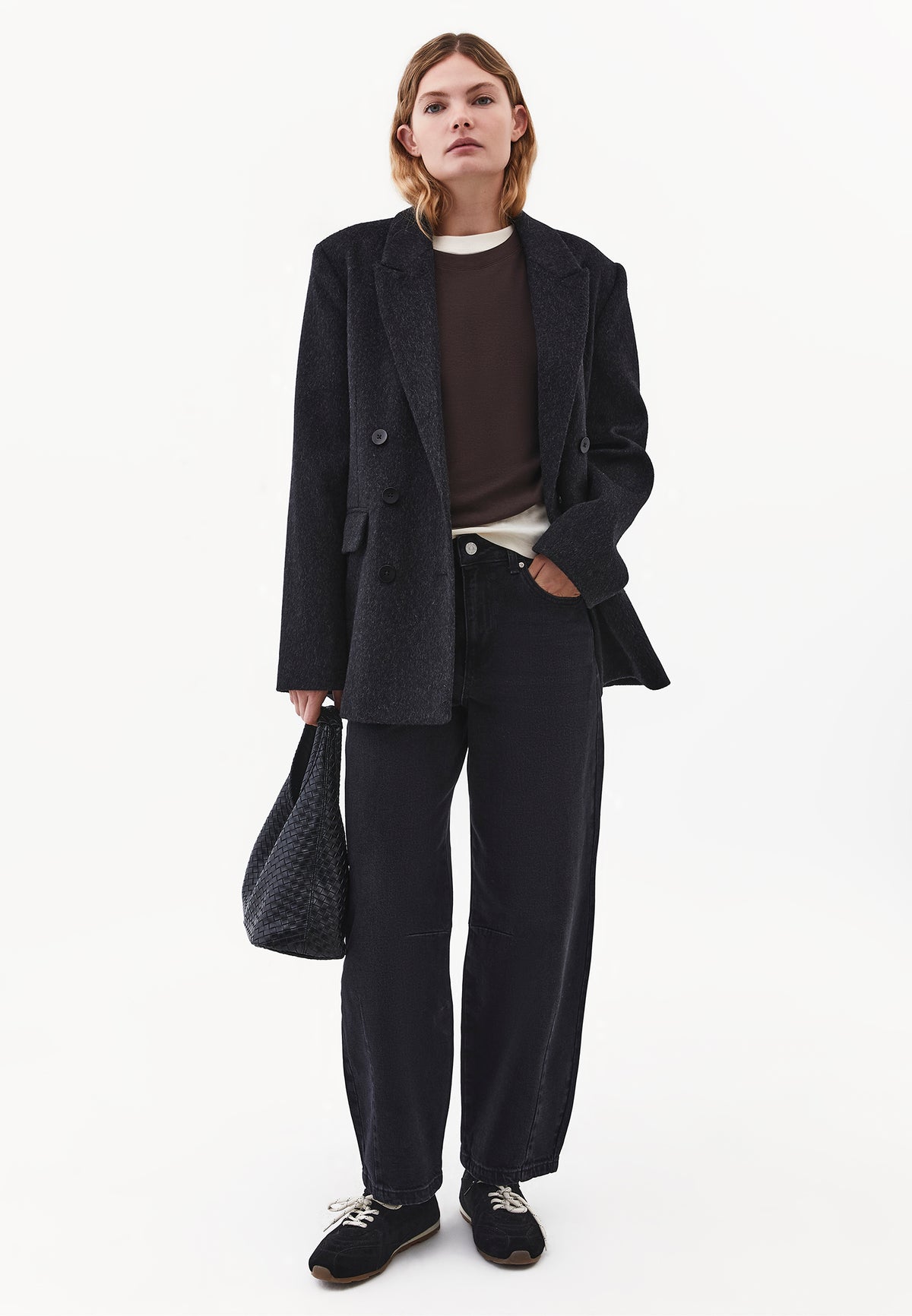 Barrel Leg Denim Pants with Cut Details - Black