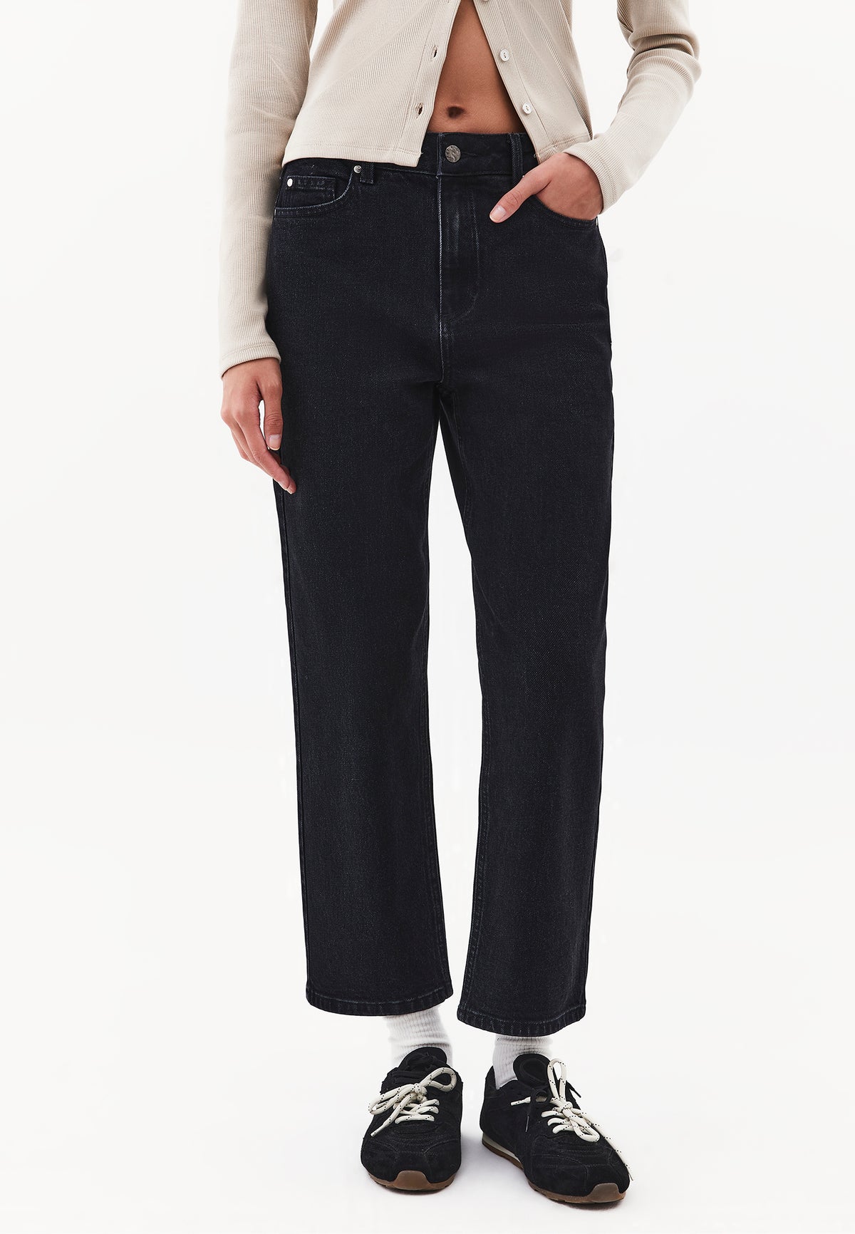 Five Pocket Straight Leg Denim Pants - BLACK DENIM