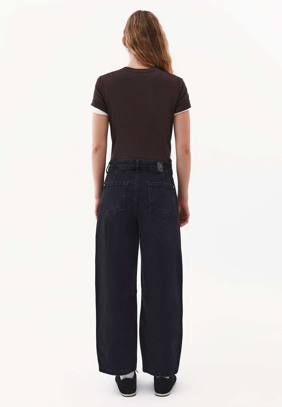 Barrel Leg Denim Pants with Cut Details - Black