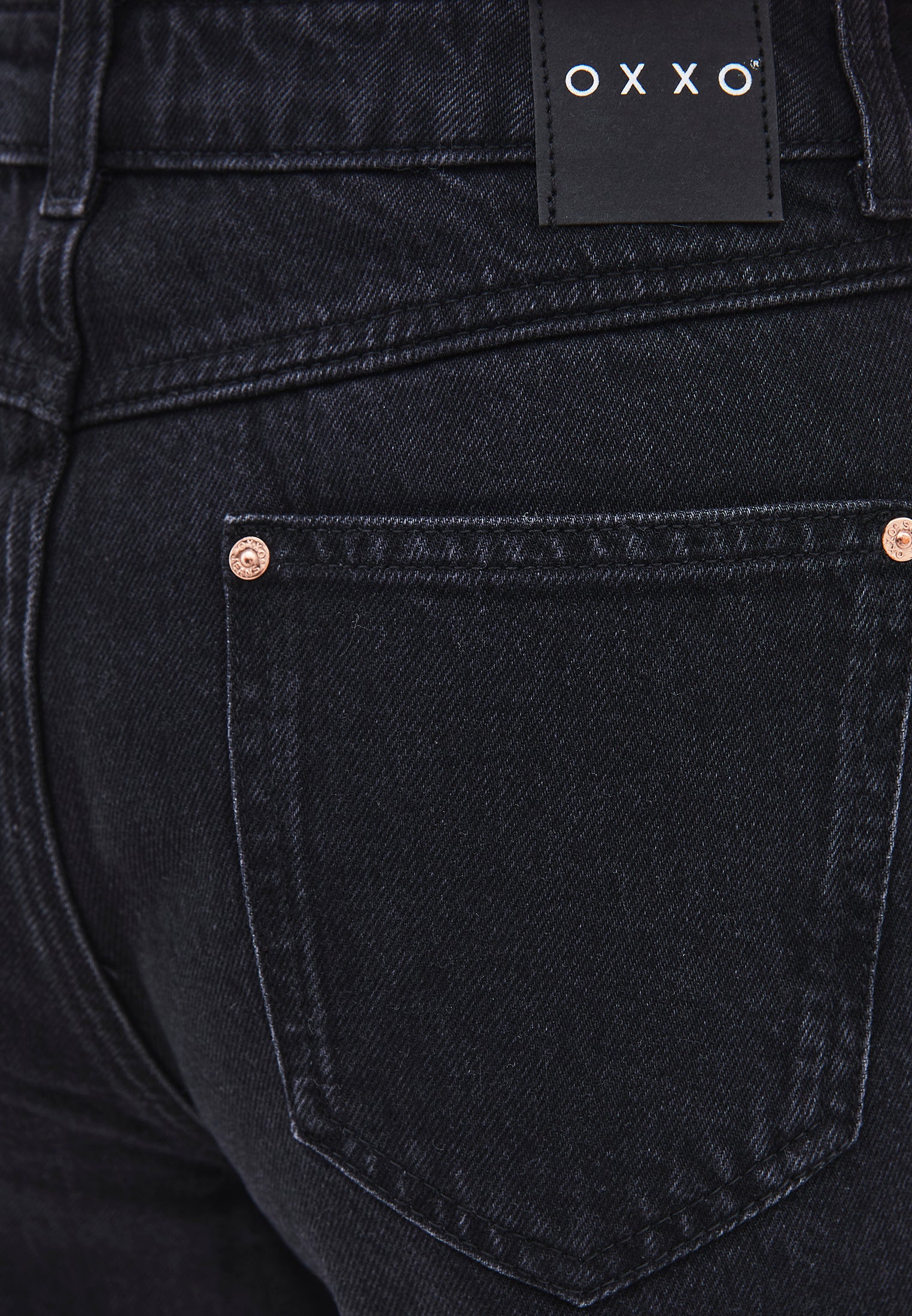 Ultra High Waist Mom Jeans Pants With Stone Details - BLACK DENIM