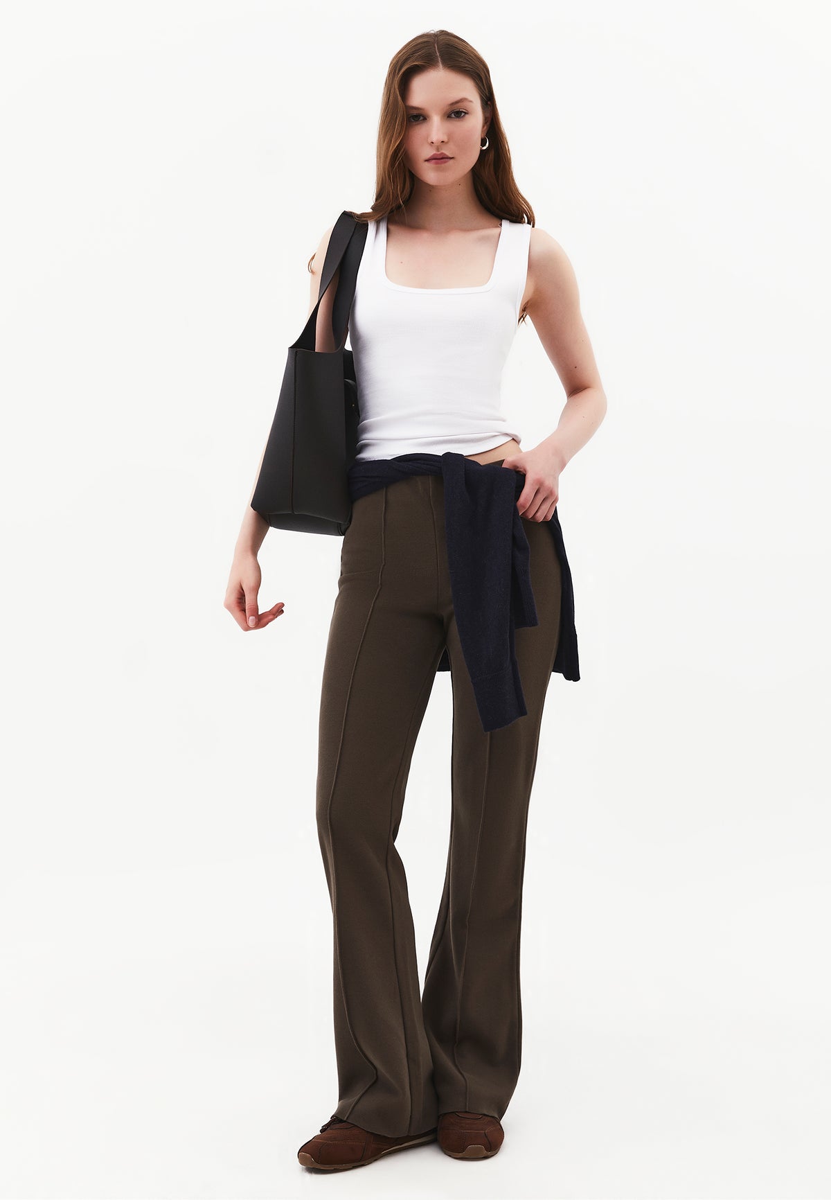 High Waist Flared Spanish Trousers - Brown