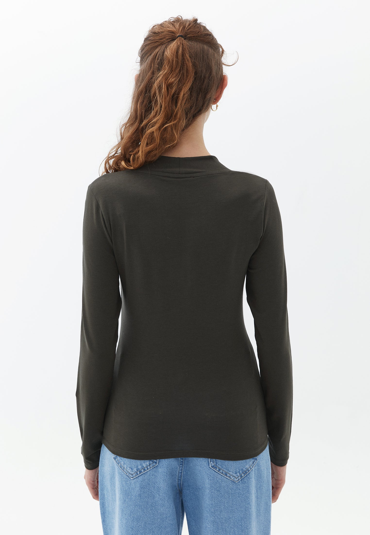 V neck long sleeve t-shirt - BLACK OLIVE