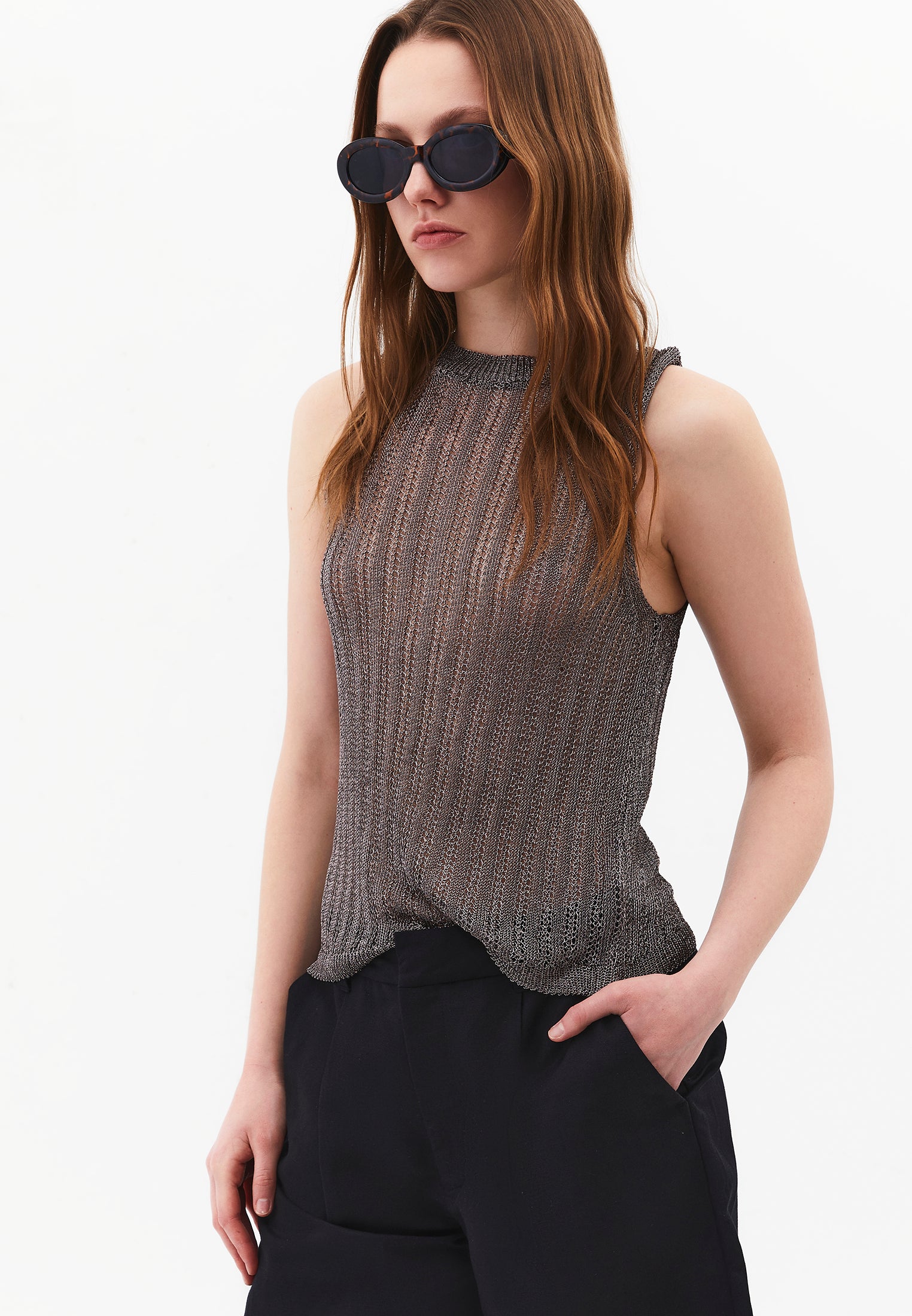 Standard Crew Neck Relaxed Tank Top - BLACK SAND