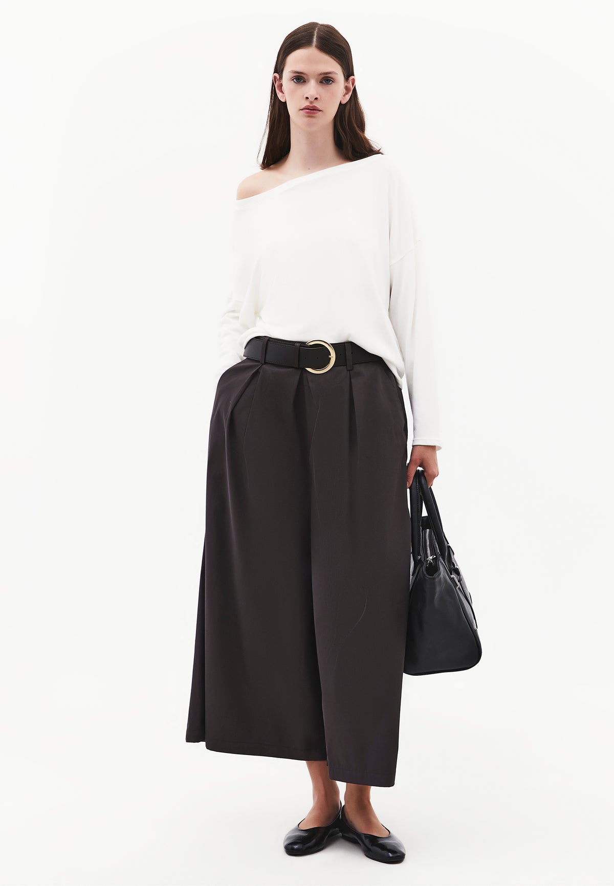 High Waist Belted Wide Leg Culotte Pants - Grey