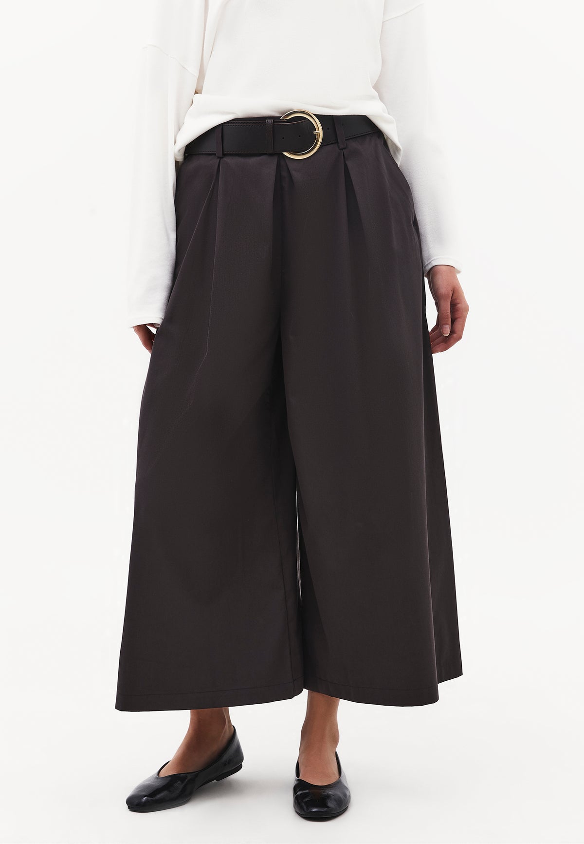 High Waist Belted Wide Leg Culotte Pants - Grey