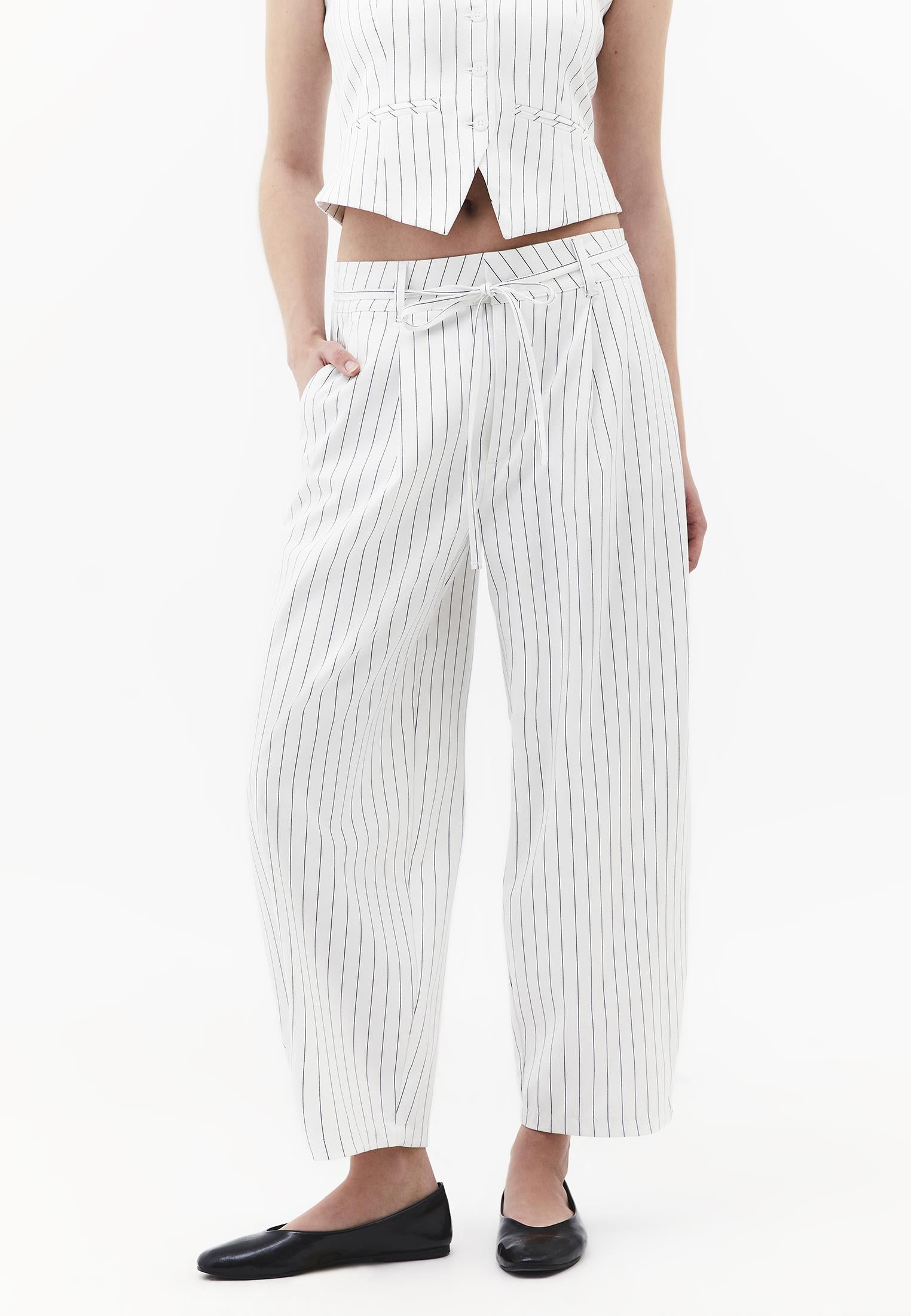 Striped Barrel Leg Long Trousers - BLACK STRIPE COMB