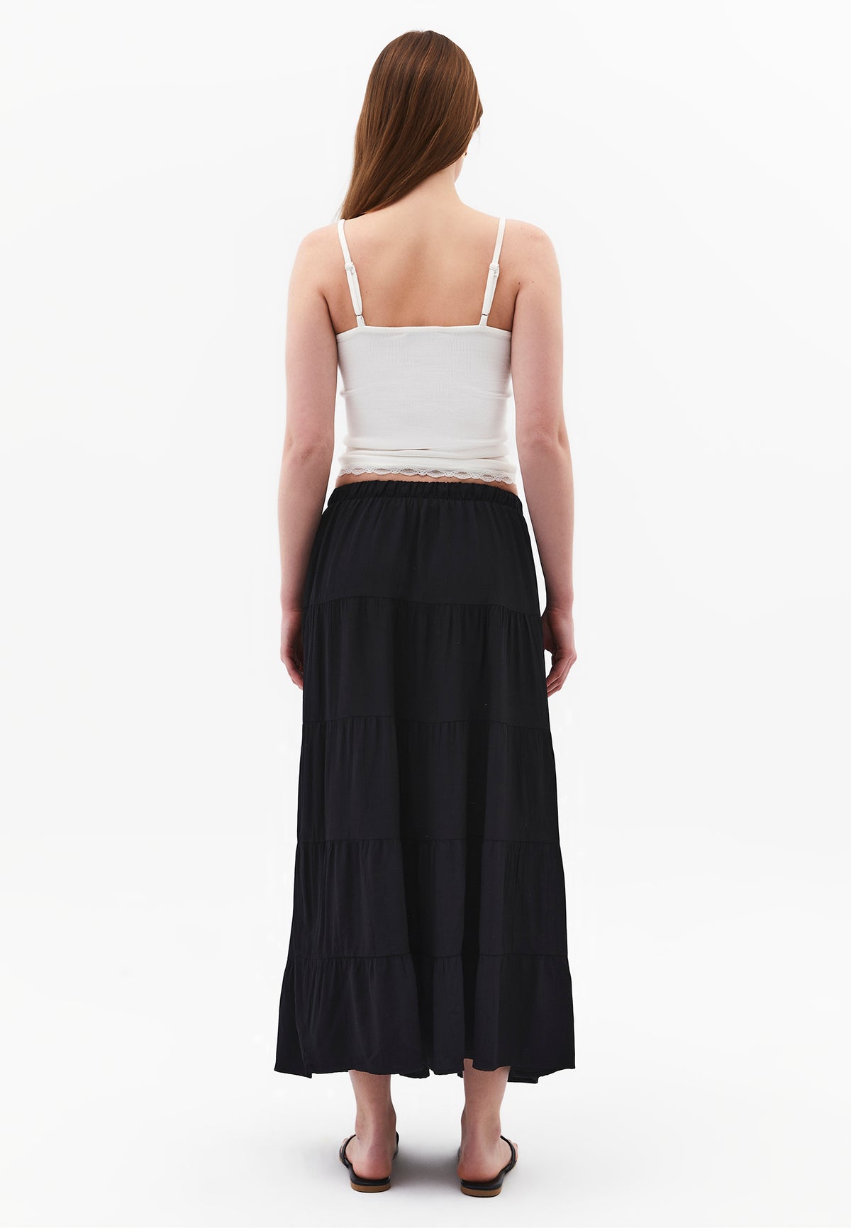 High Waist Ruched Midi Skirt - Black