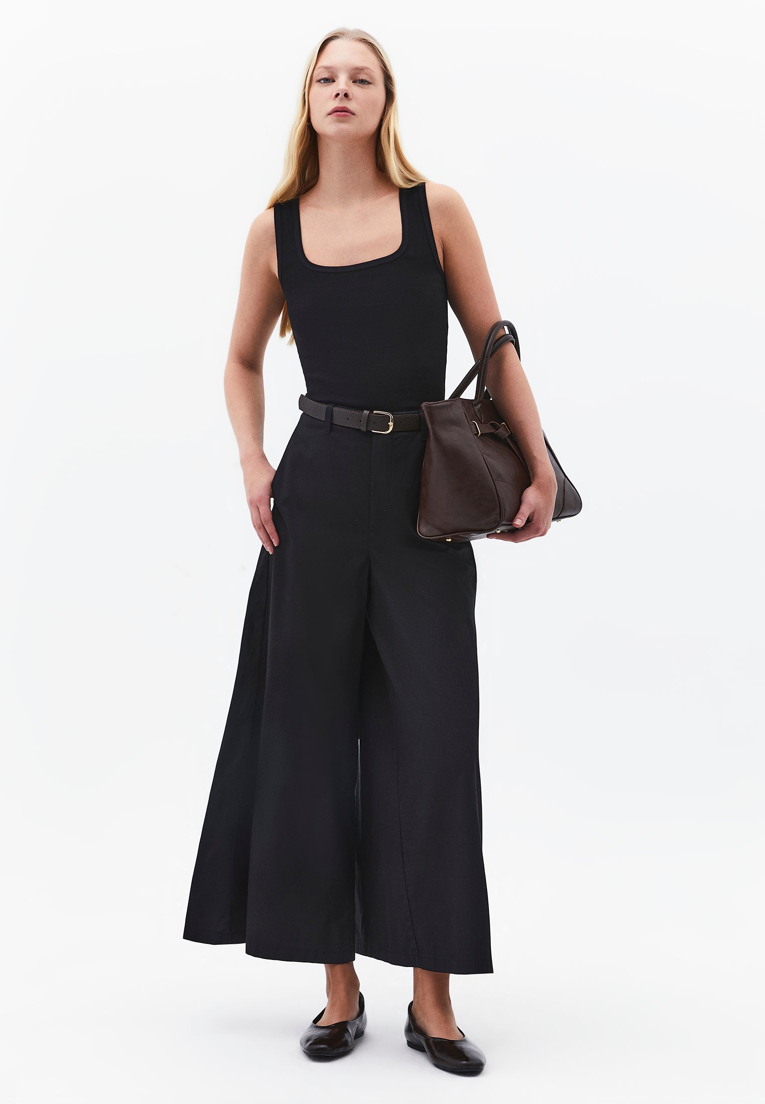 Belted Detail Ultra High Waist Wide Leg Trousers - BLACK