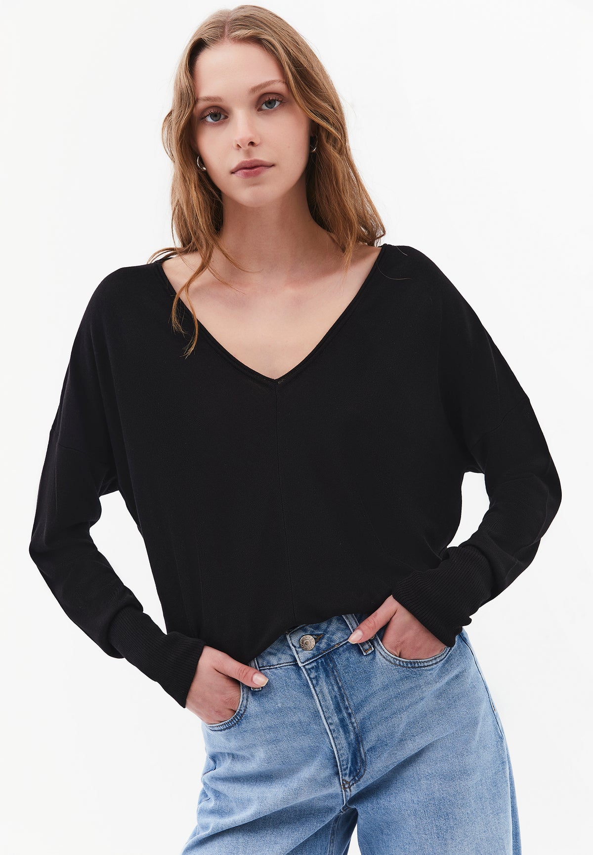 V Neck Sweater - BLACK