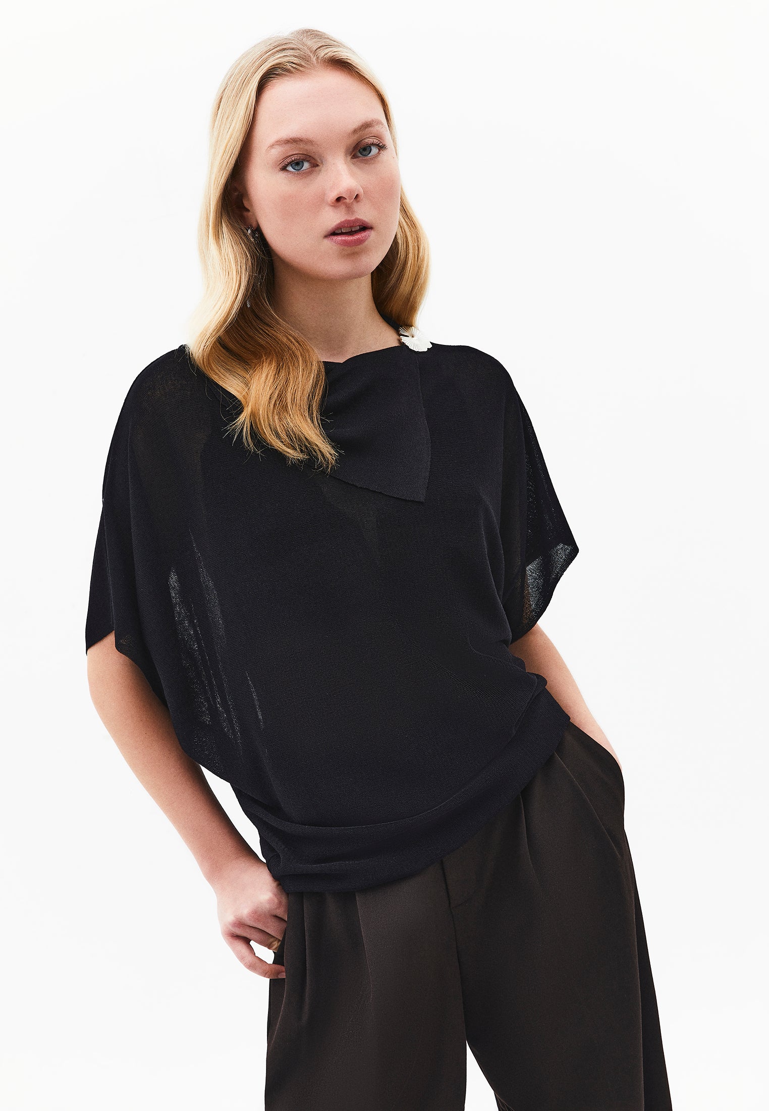 High Neck Sleeveless Oversize Tunic Blouse - BLACK