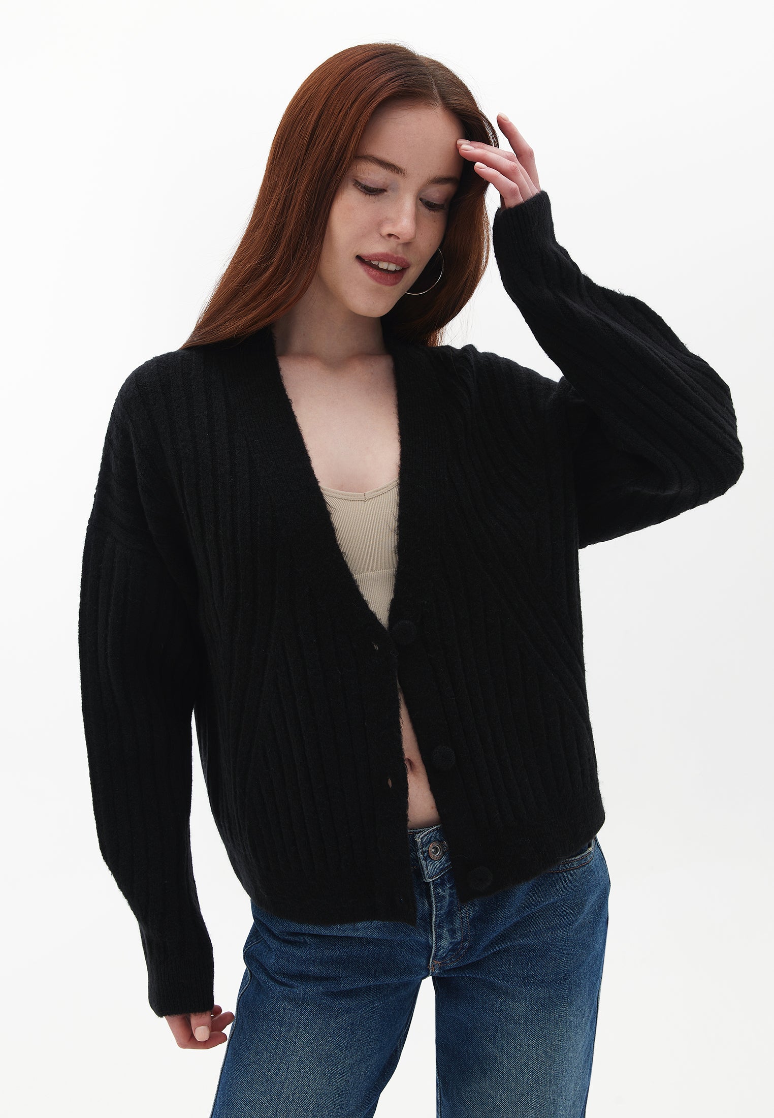 Tunic Cardigan Women Long Sleeve Batwing Sleeve - BLACK