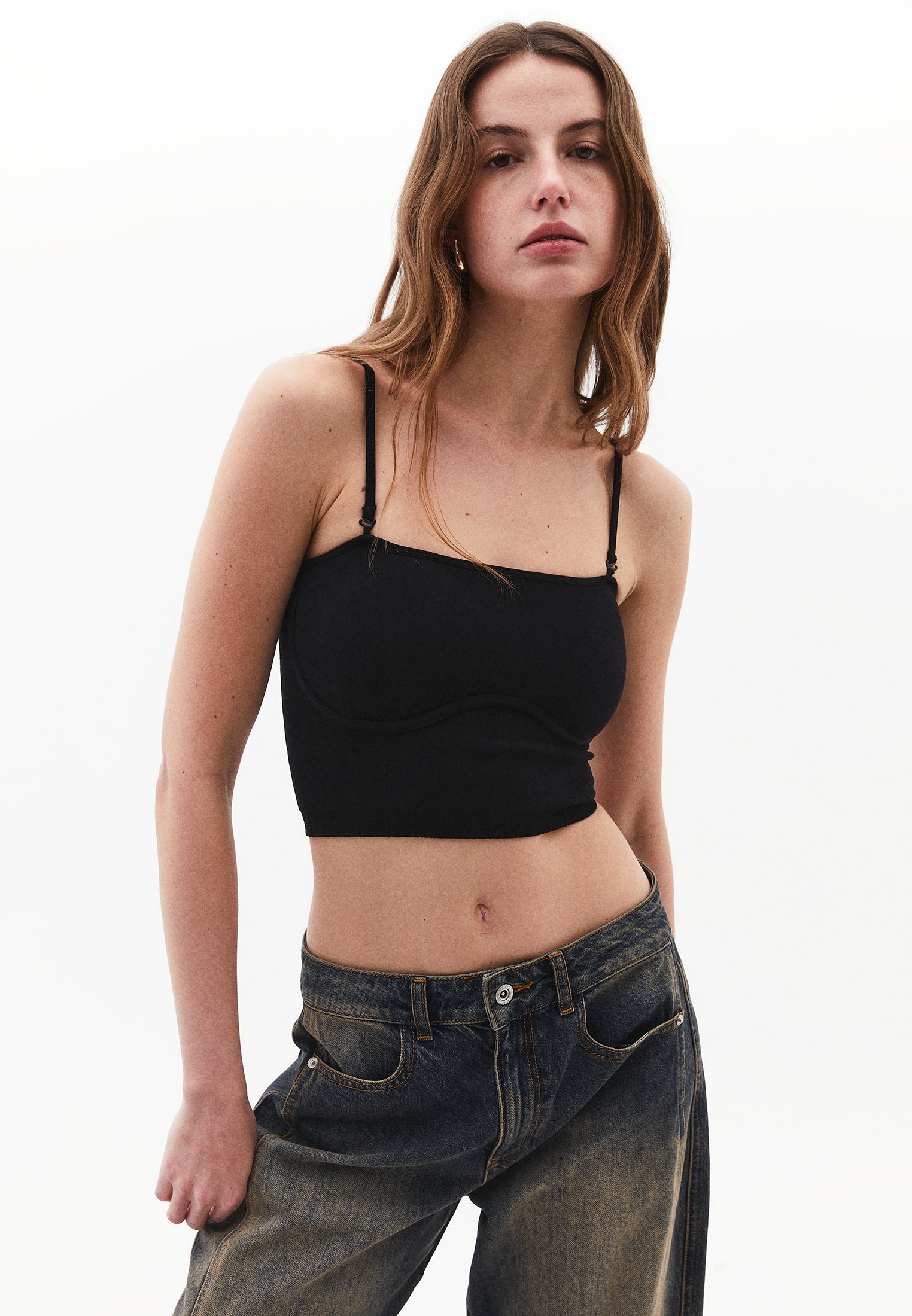 Jacquard Strapless Sleeveless Top - BLACK