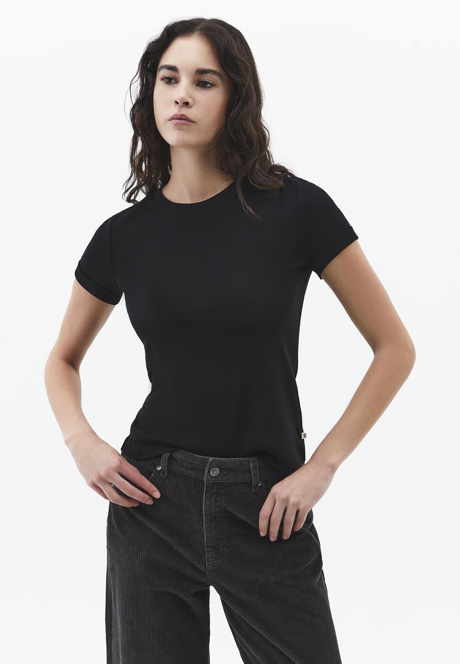 Women's Crew Neck Short Sleeve T-Shirt - BLACK