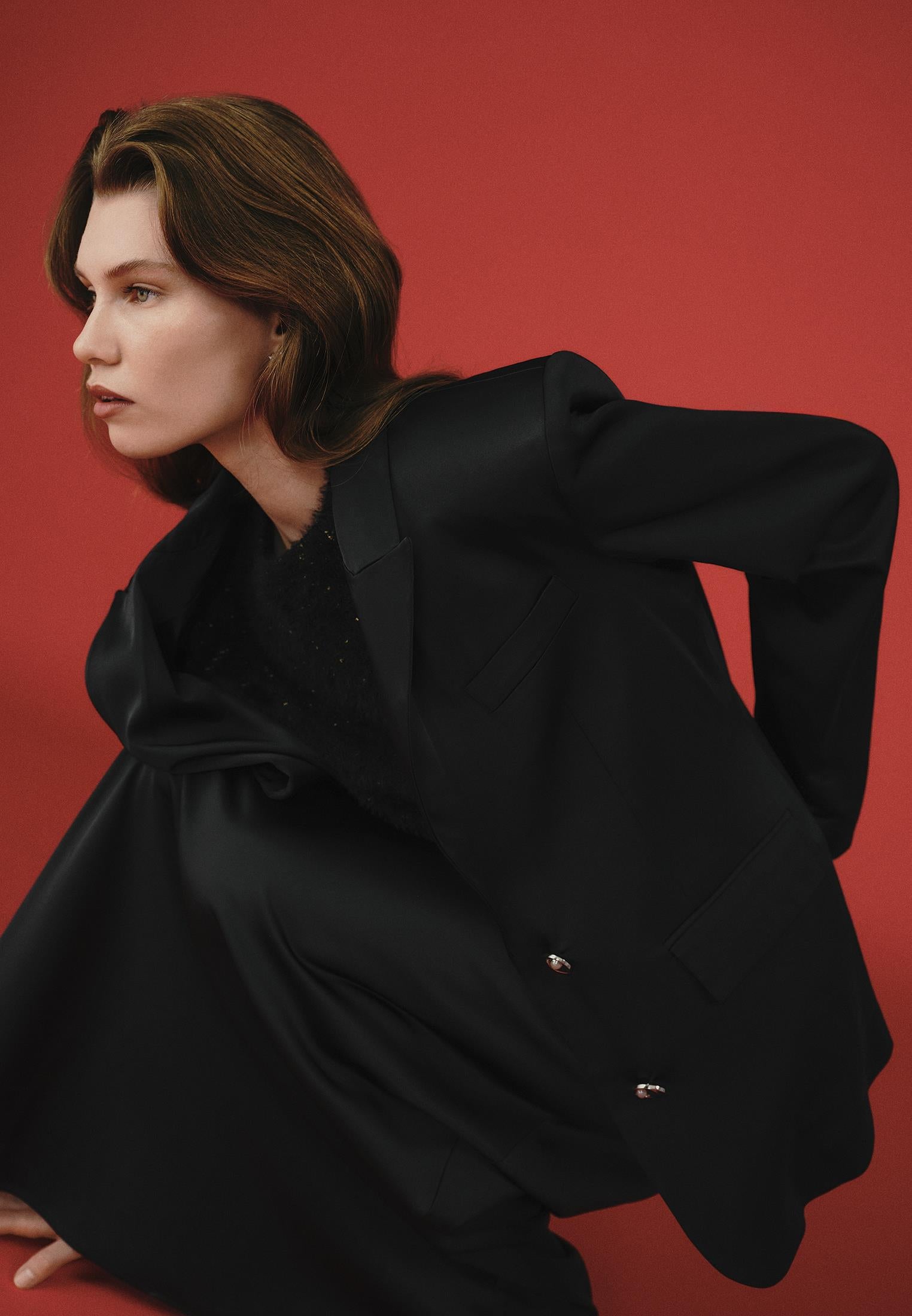 Button Detailed Oversize Blazer Jacket - BLACK