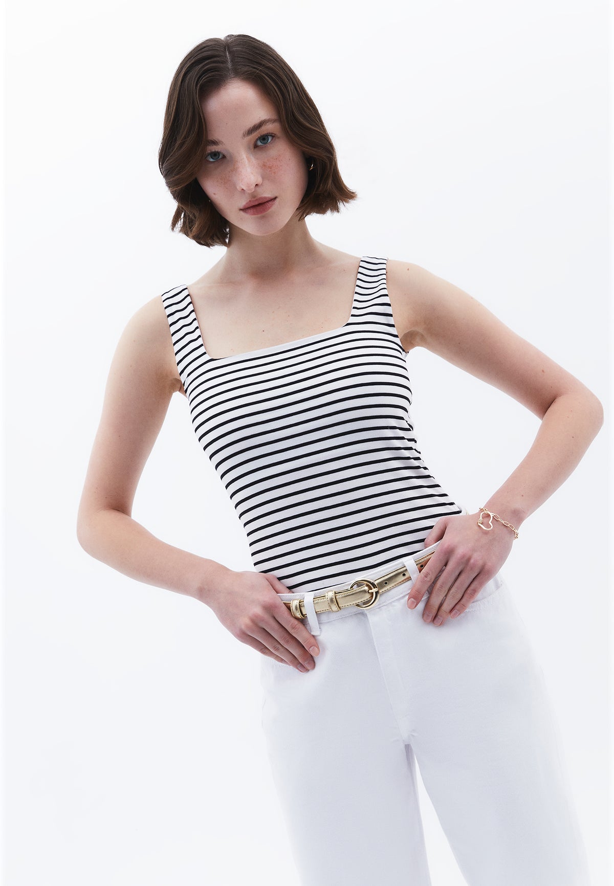 Square Neck Tank Top - Black/White