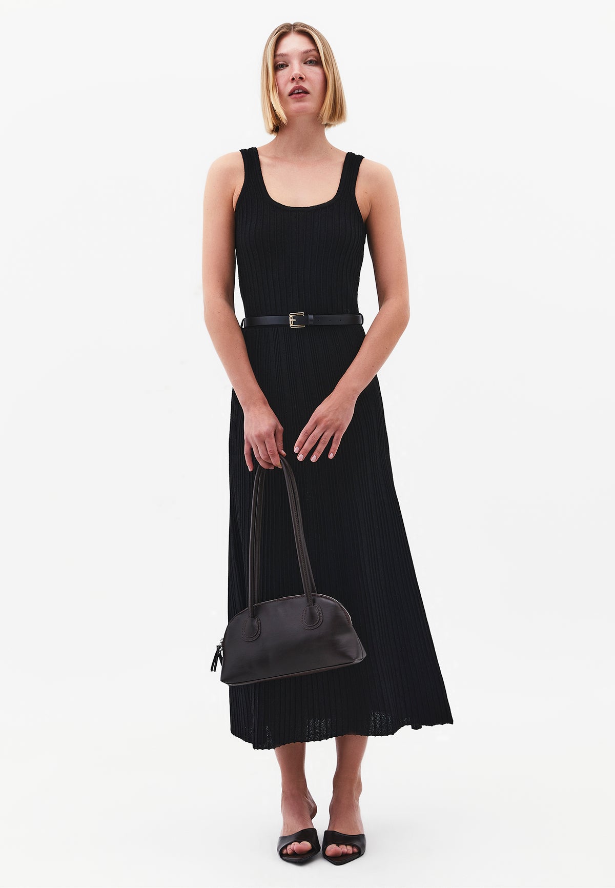 Flared A-Line Sleeveless Dress - Black