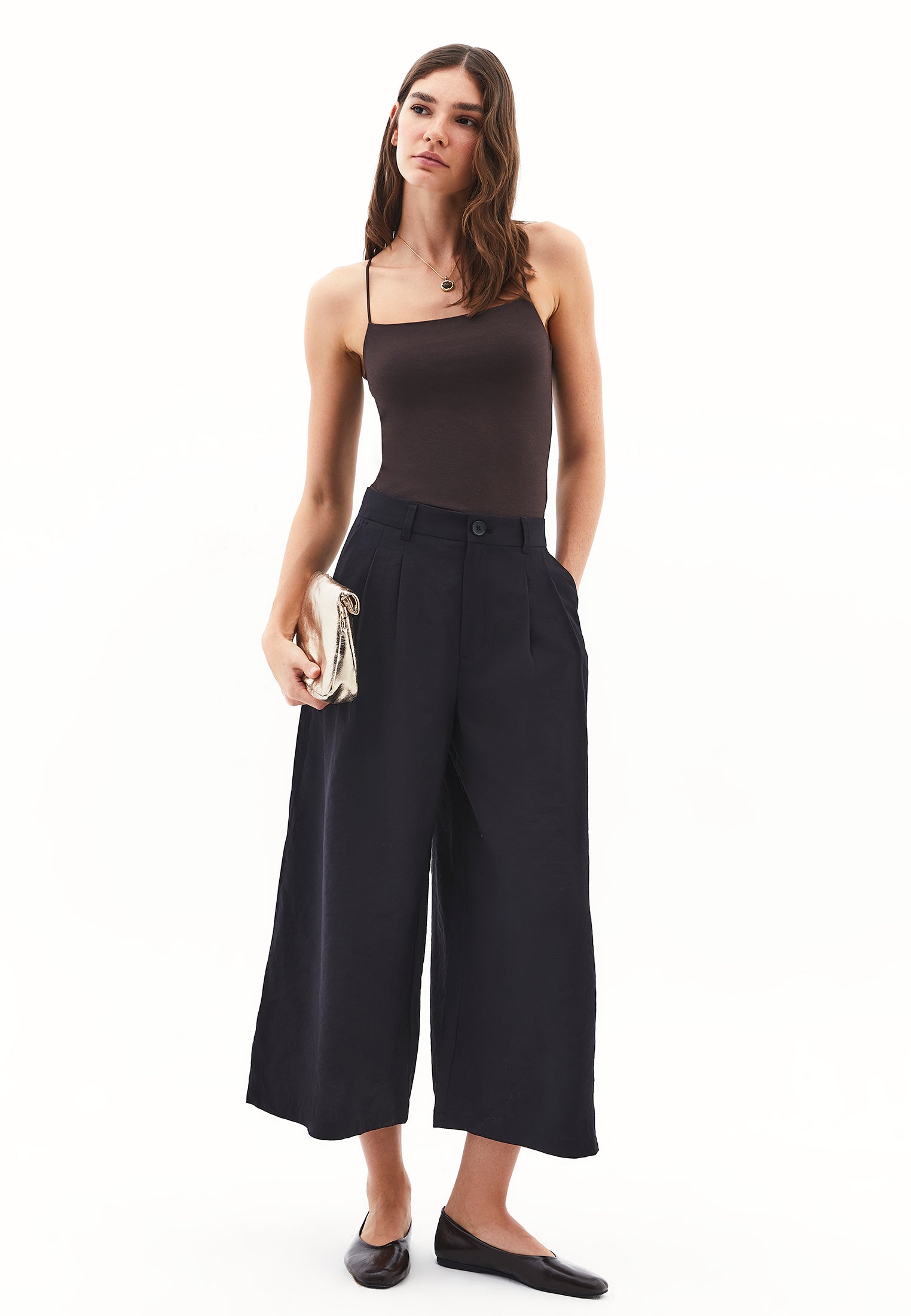 High Waist Wide Leg Pants - BLACK