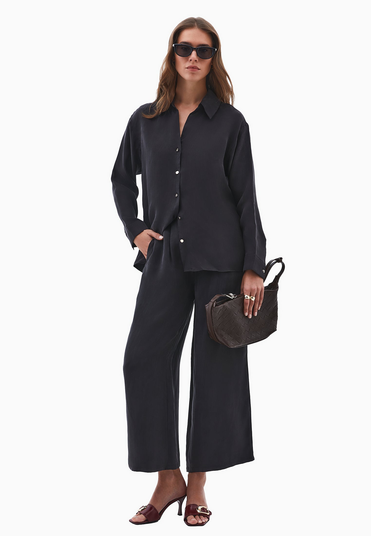 Ultra high waist straight pants - BLACK