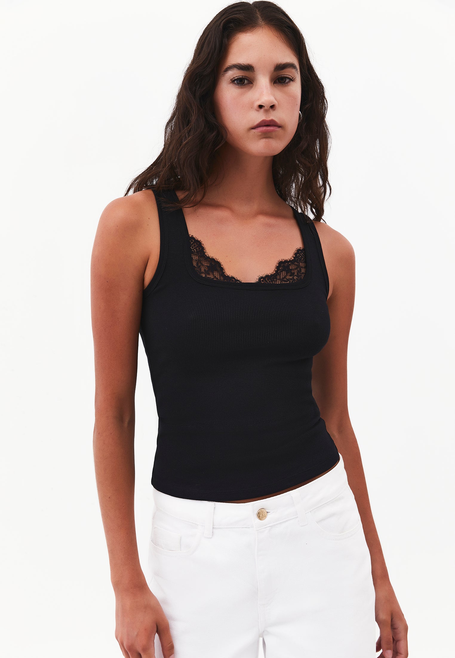 Sleeveless Bodycon Tank Top with Square Neckline - BLACK