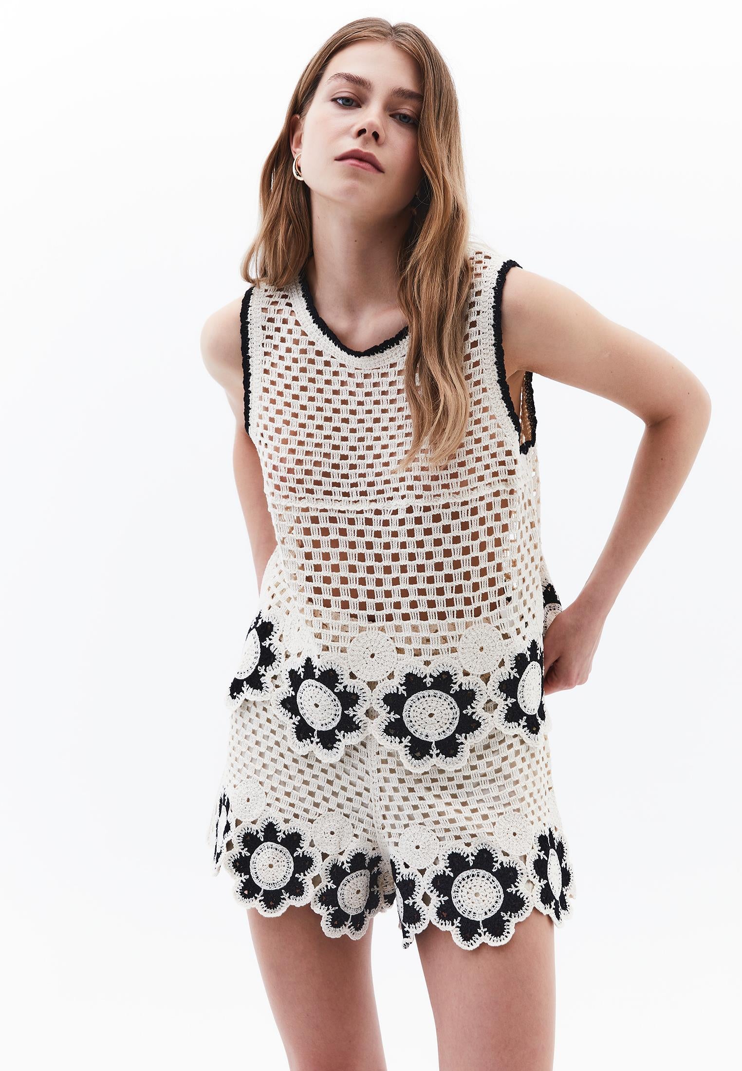 Cotton Blend Tank Top - ICE MILK/BLACK