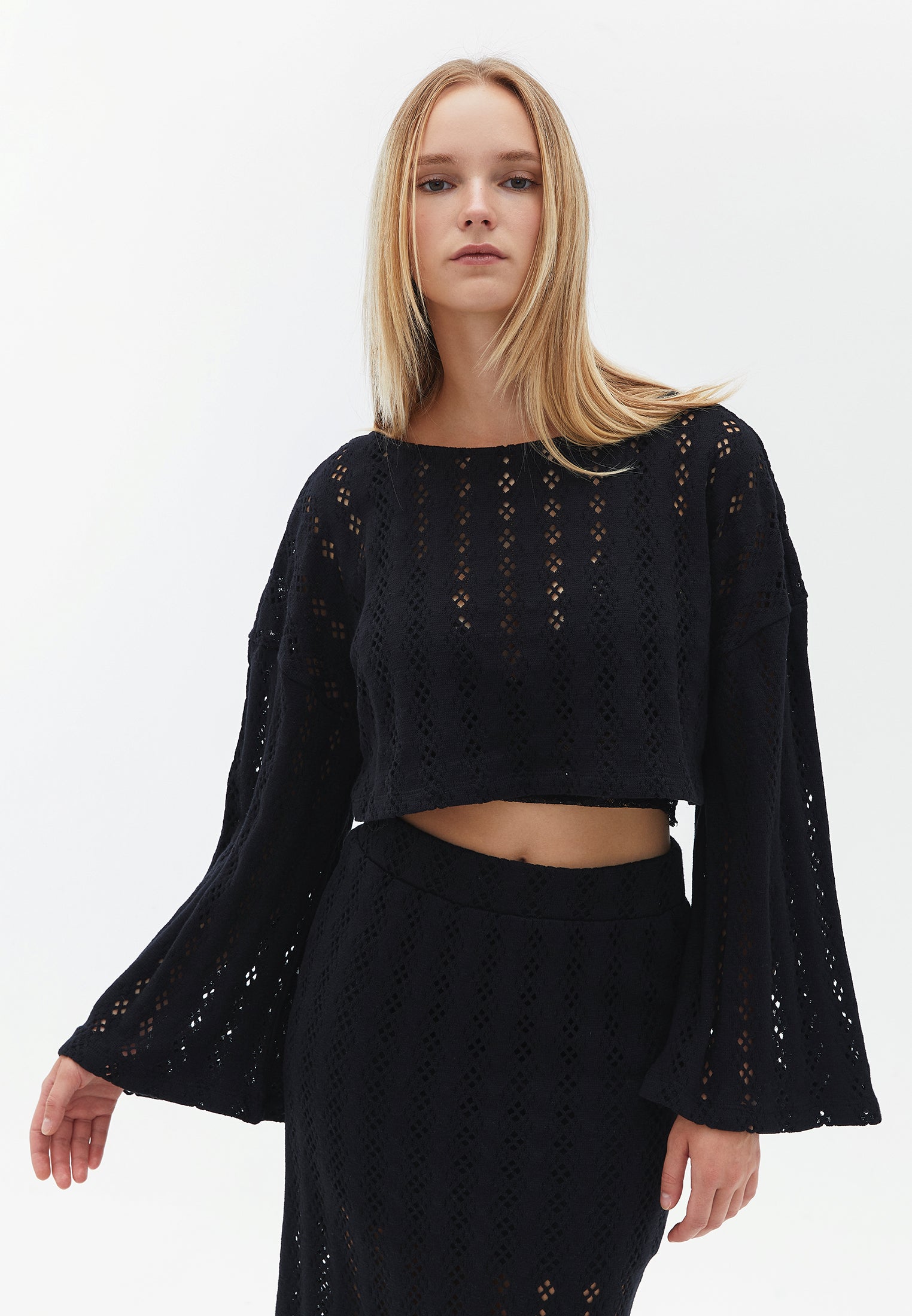 Long sleeved cotton blouse - BLACK