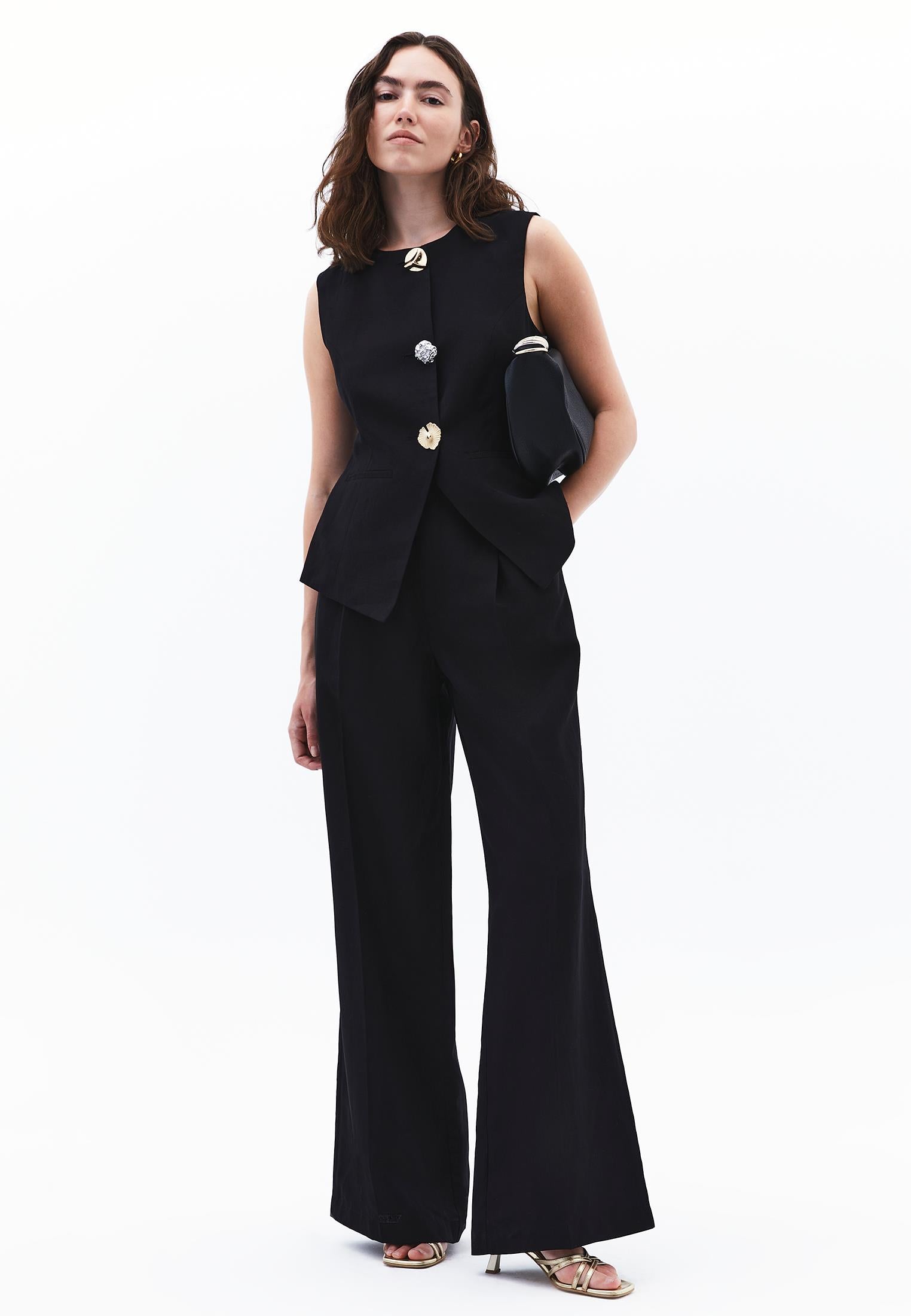 Autumn Buttoned Tencel Pants - BLACK