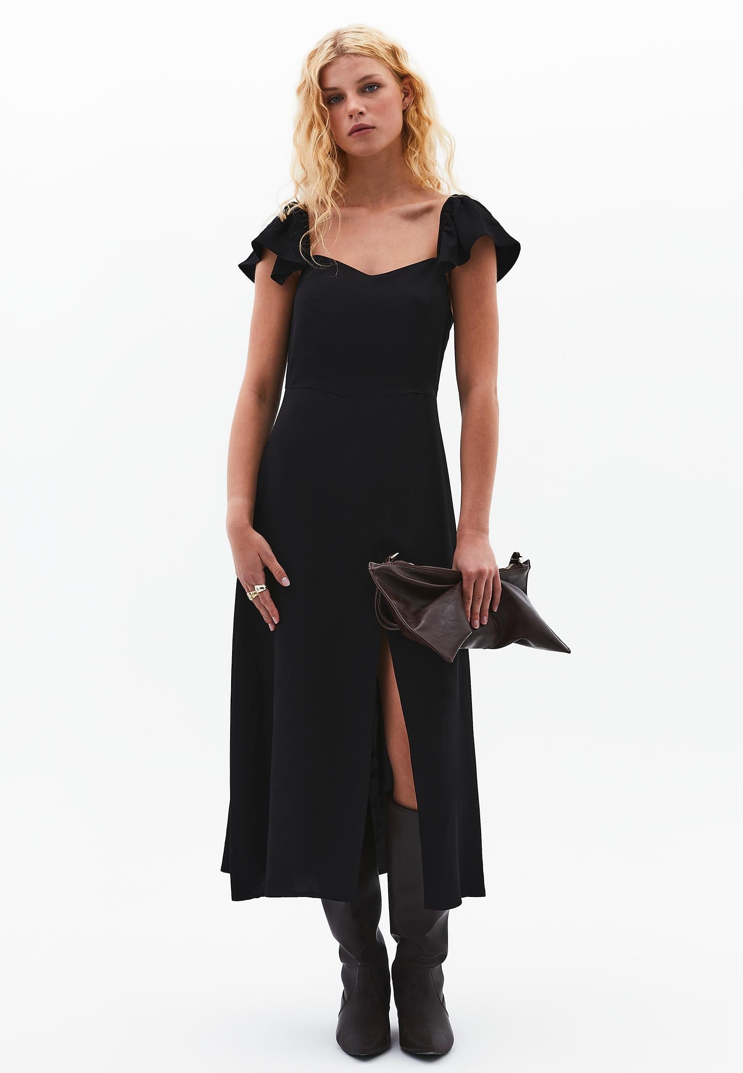 Sweetheart Neckline Midi Dress - BLACK