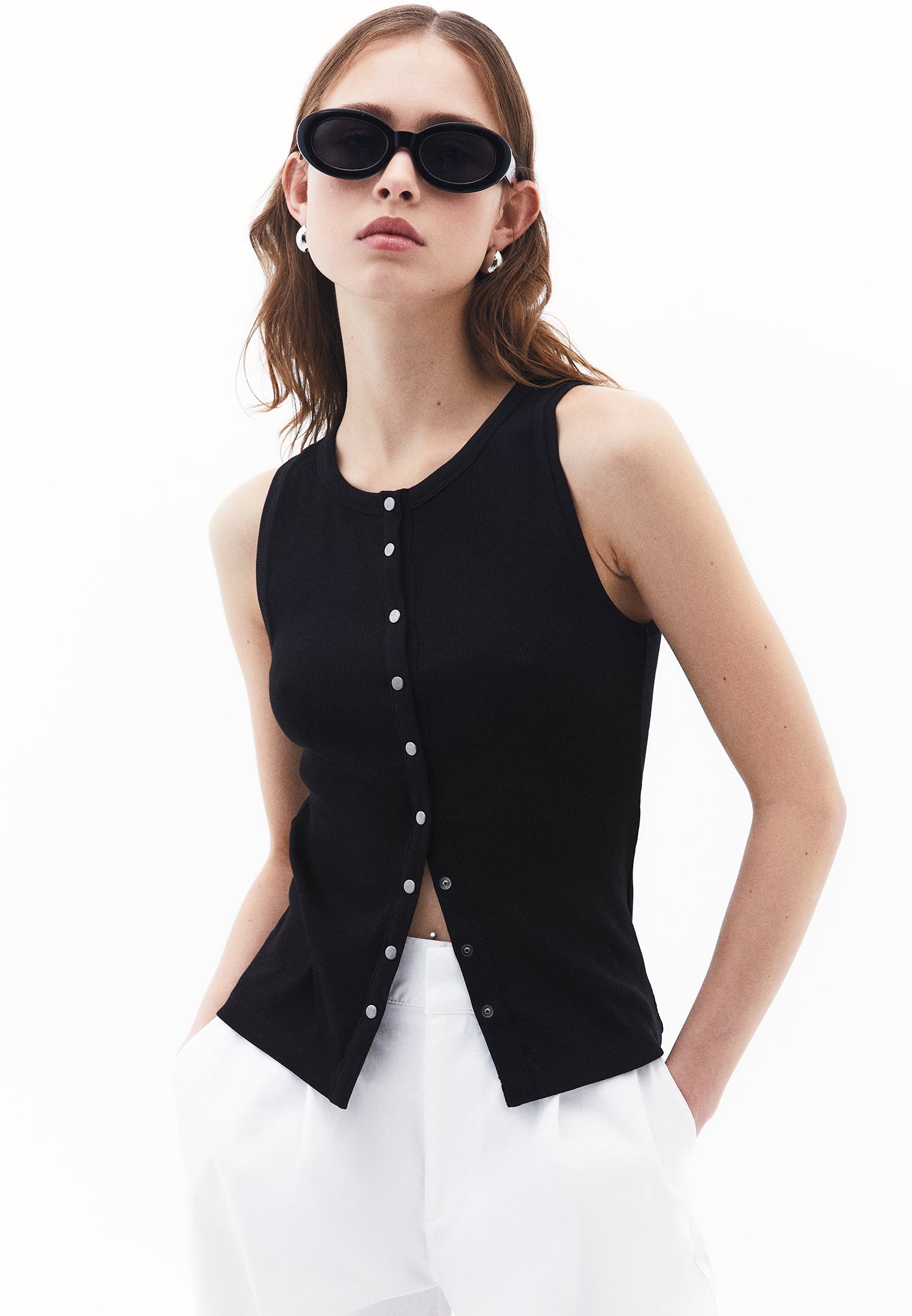 Sleeveless Tank Top With Crew Neck - BLACK