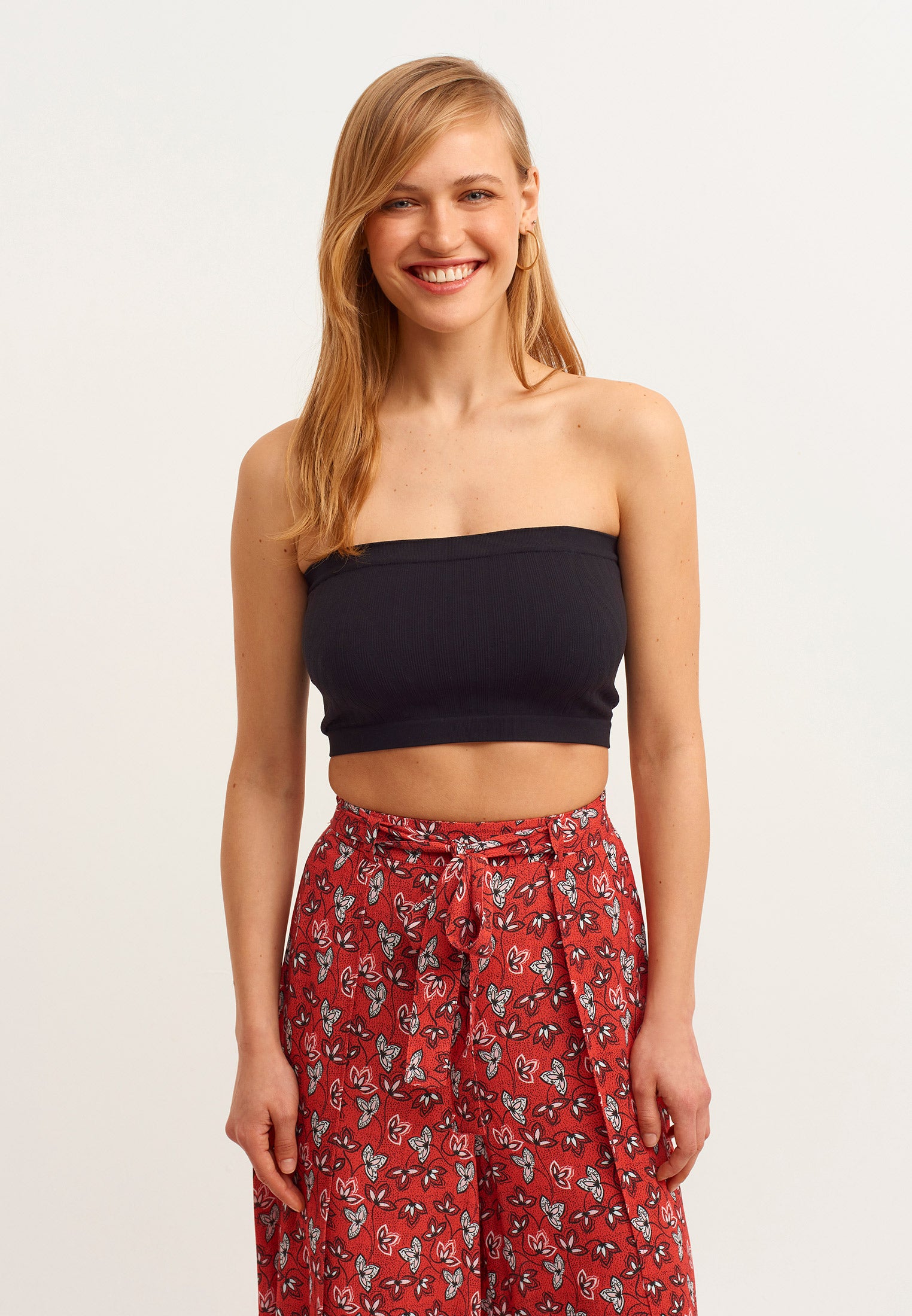 Square neck striped tank top - BLACK