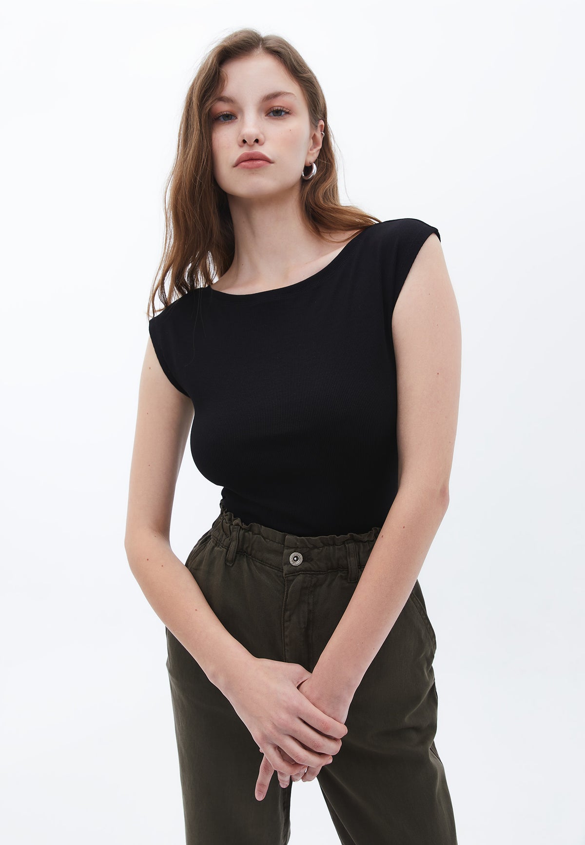 Boat Neck T-Shirt - BLACK
