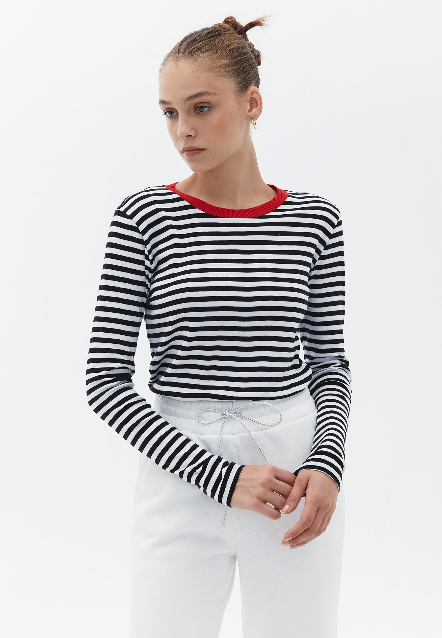 Long sleeve ribbed t-shirt - WHITE/BLACK