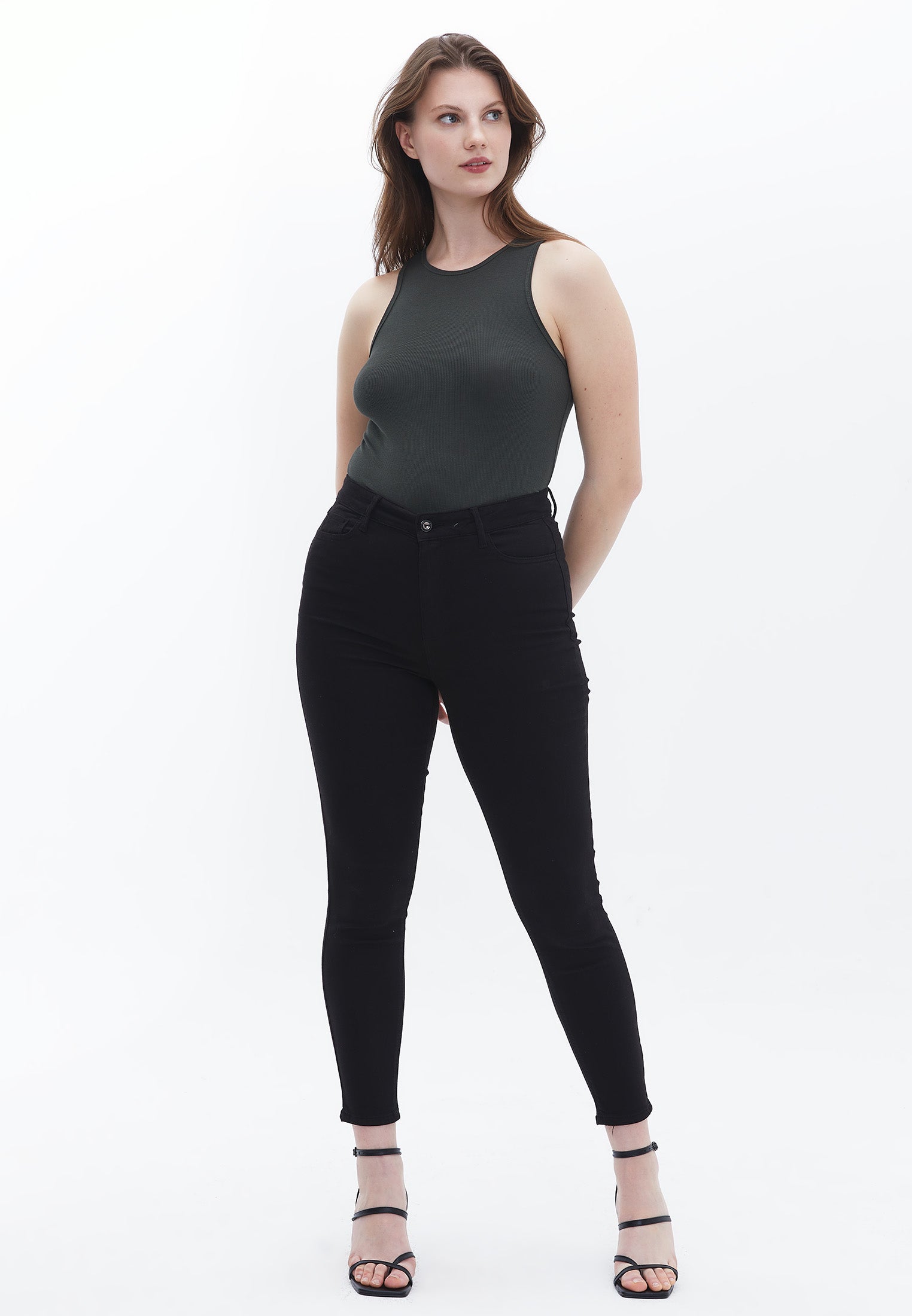 Slim fit high waist pants - BLACK