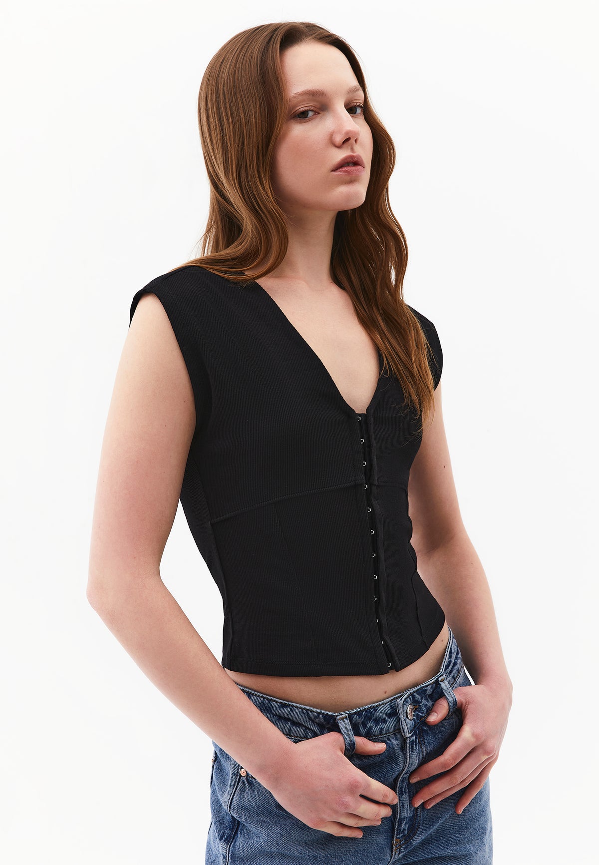 V Neck Bodycon T-Shirt - Black
