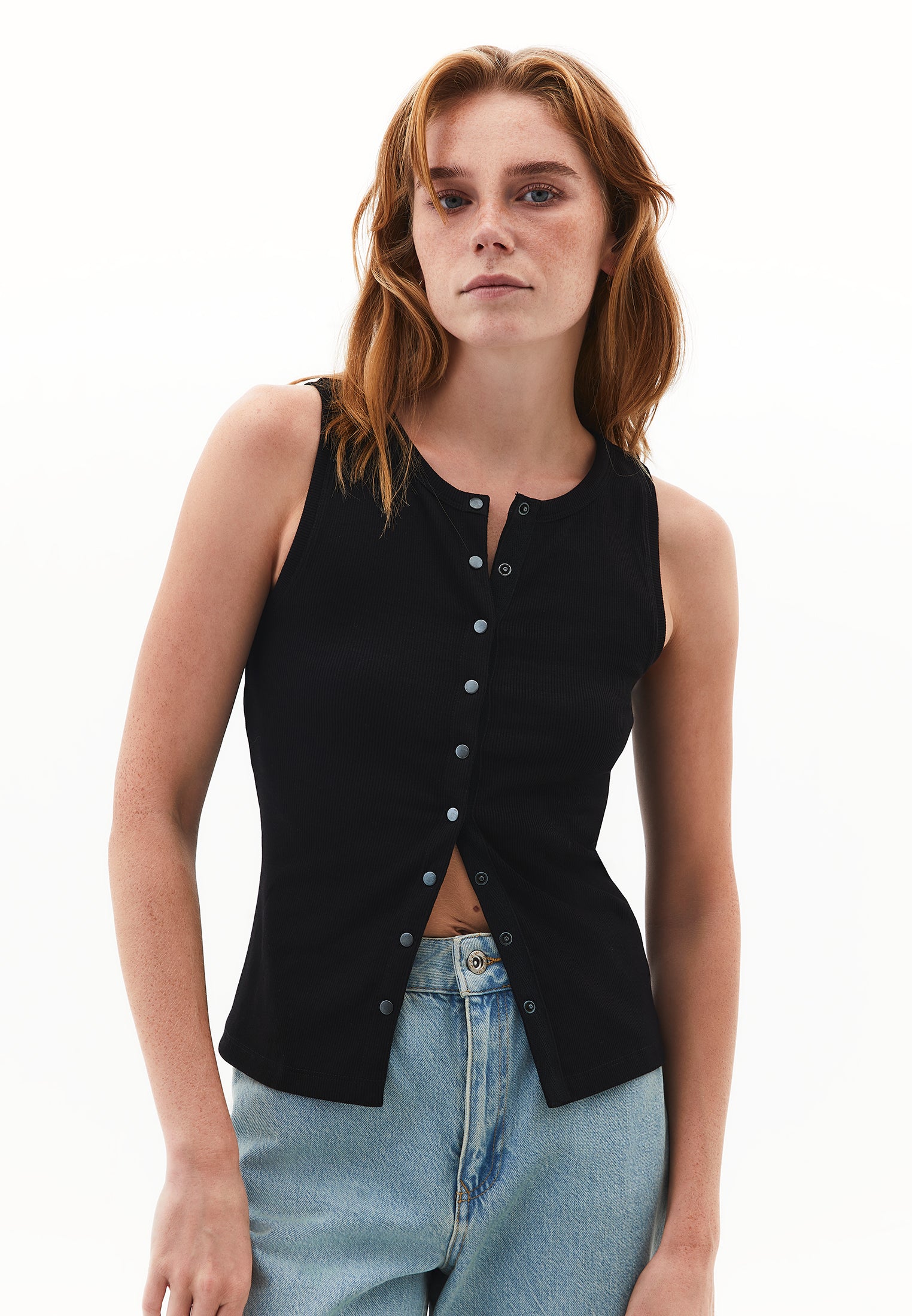 Sleeveless Tank With Crew Neck - BLACK