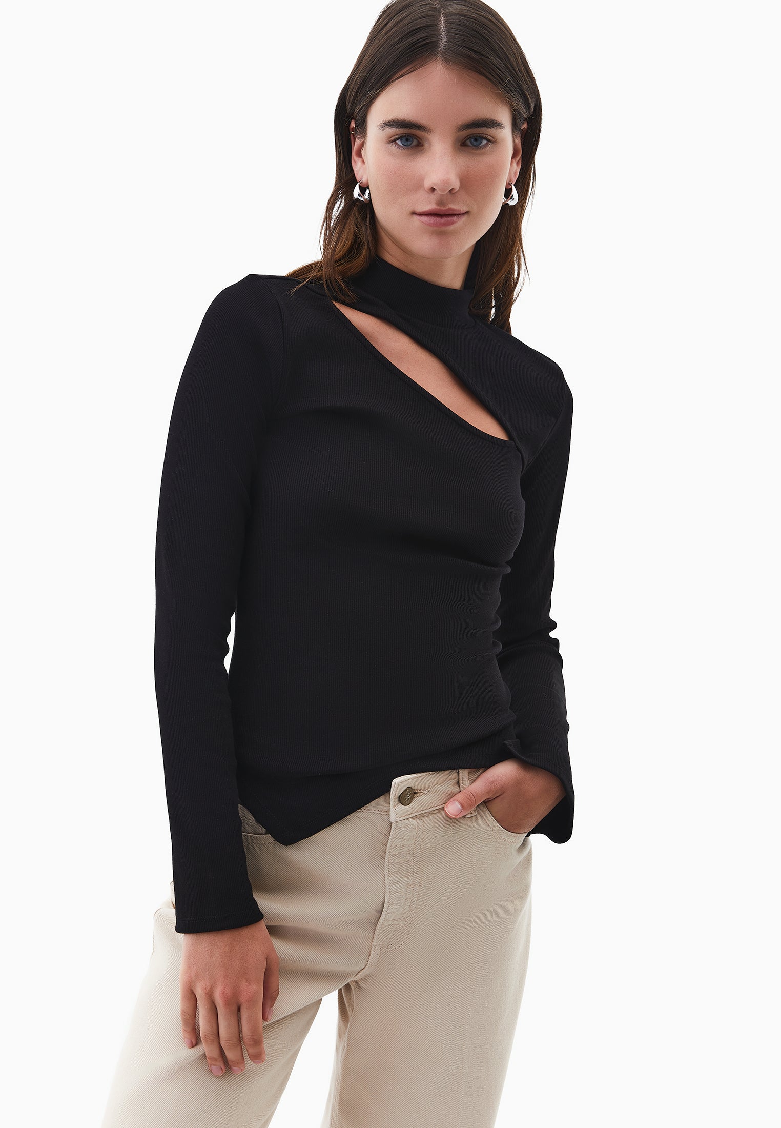 Cut out detail long sleeve t-shirt - BLACK