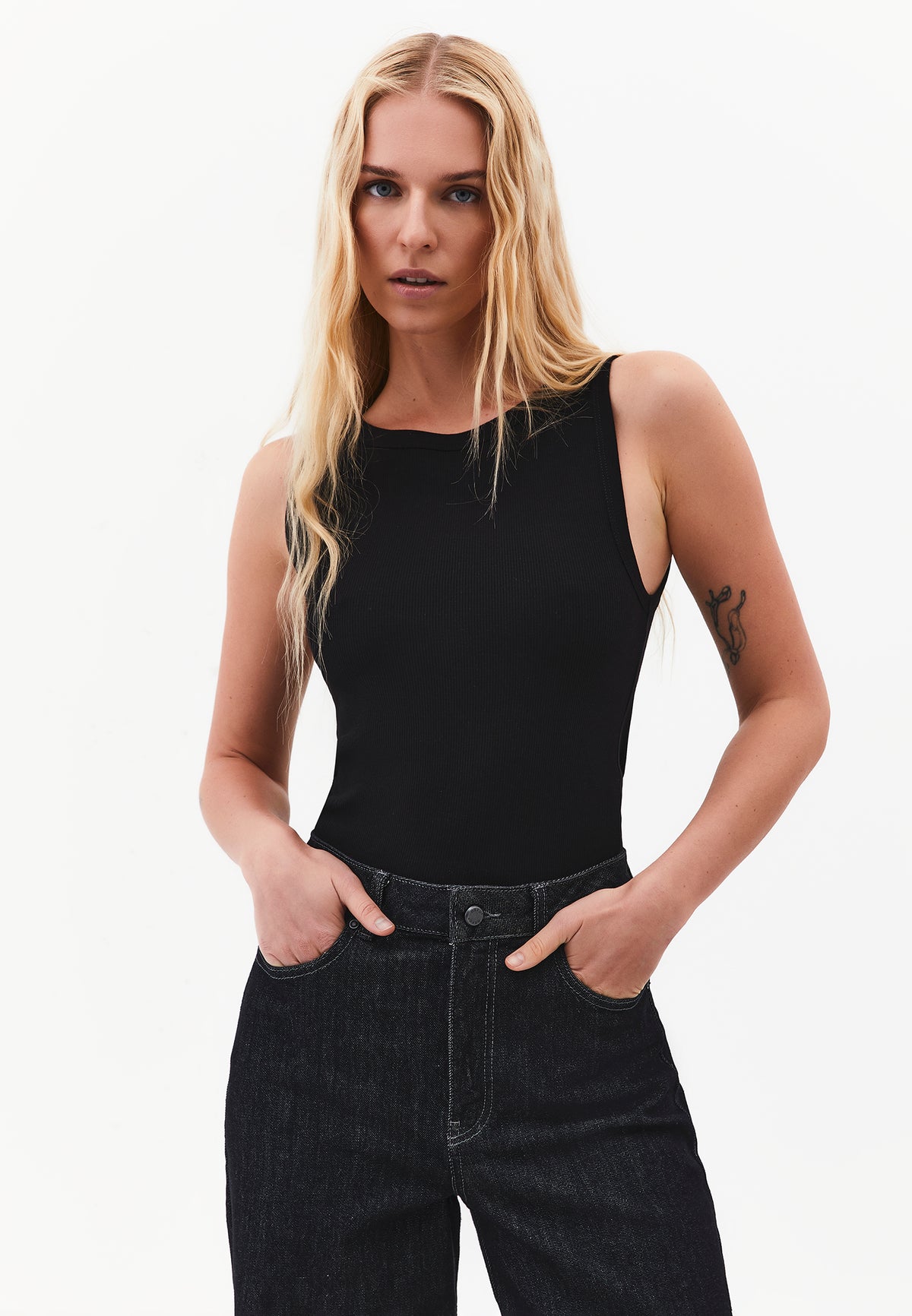 Boat Neck Tank Top - BLACK