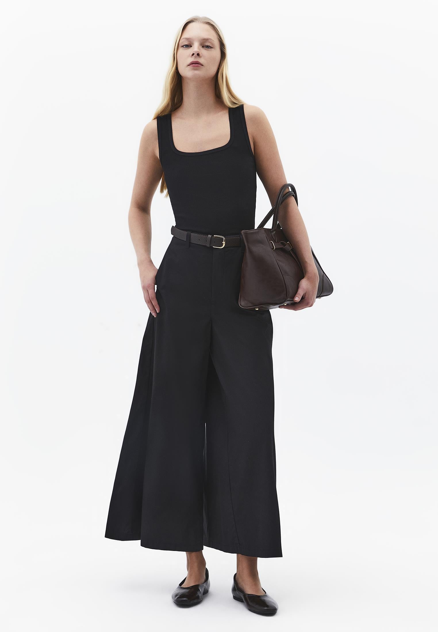 Belted Detail Ultra High Waist Wide Leg Trousers - BLACK