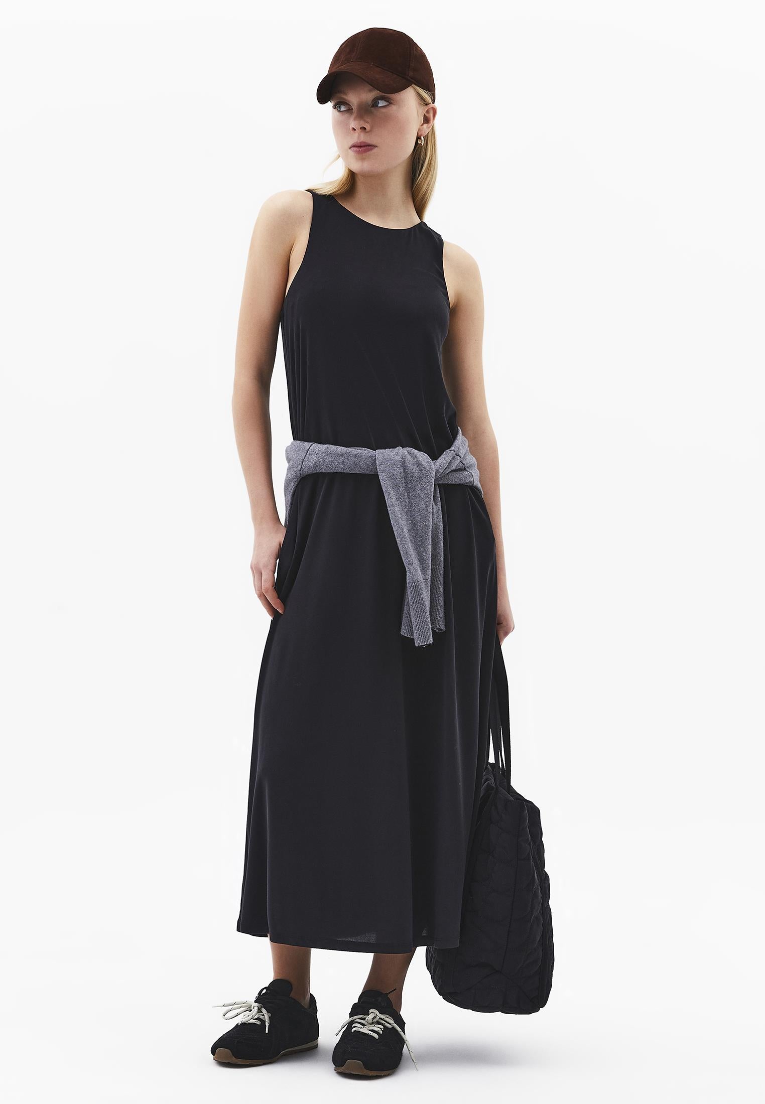 Halter Neck A-Line Midi Dress - BLACK