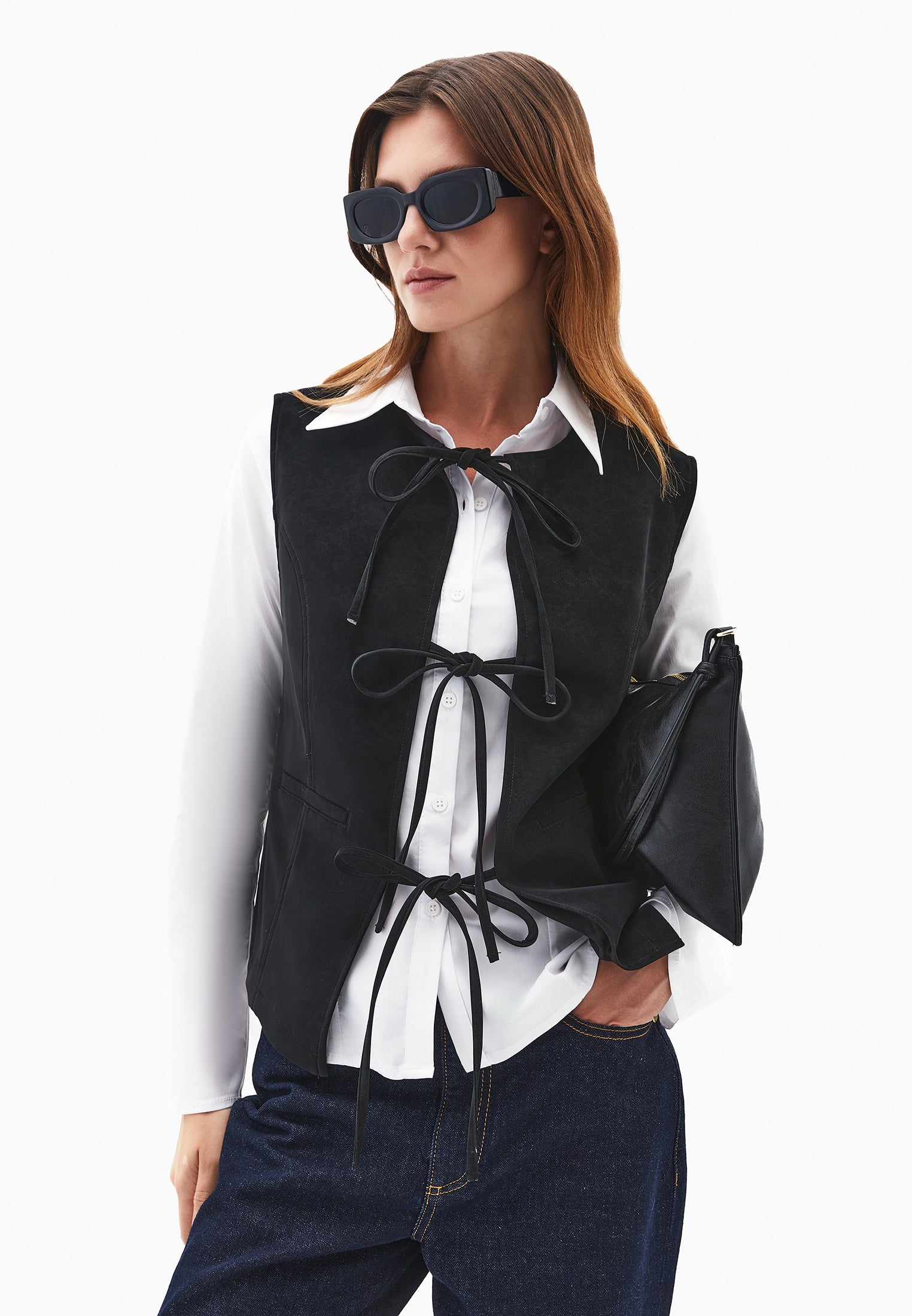 TIE SUEDE VEST - BLACK