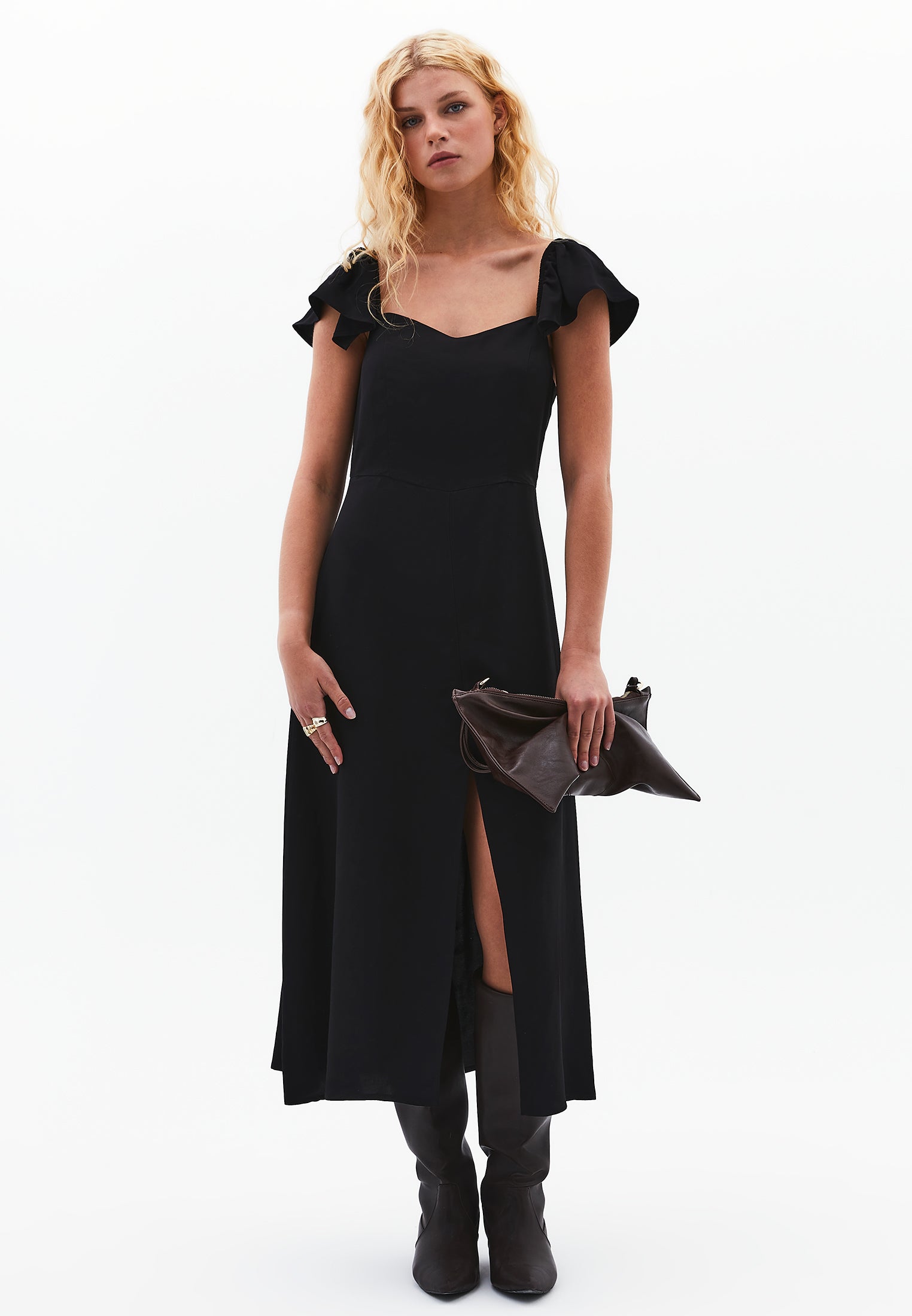Sweetheart neckline midi dress - BLACK