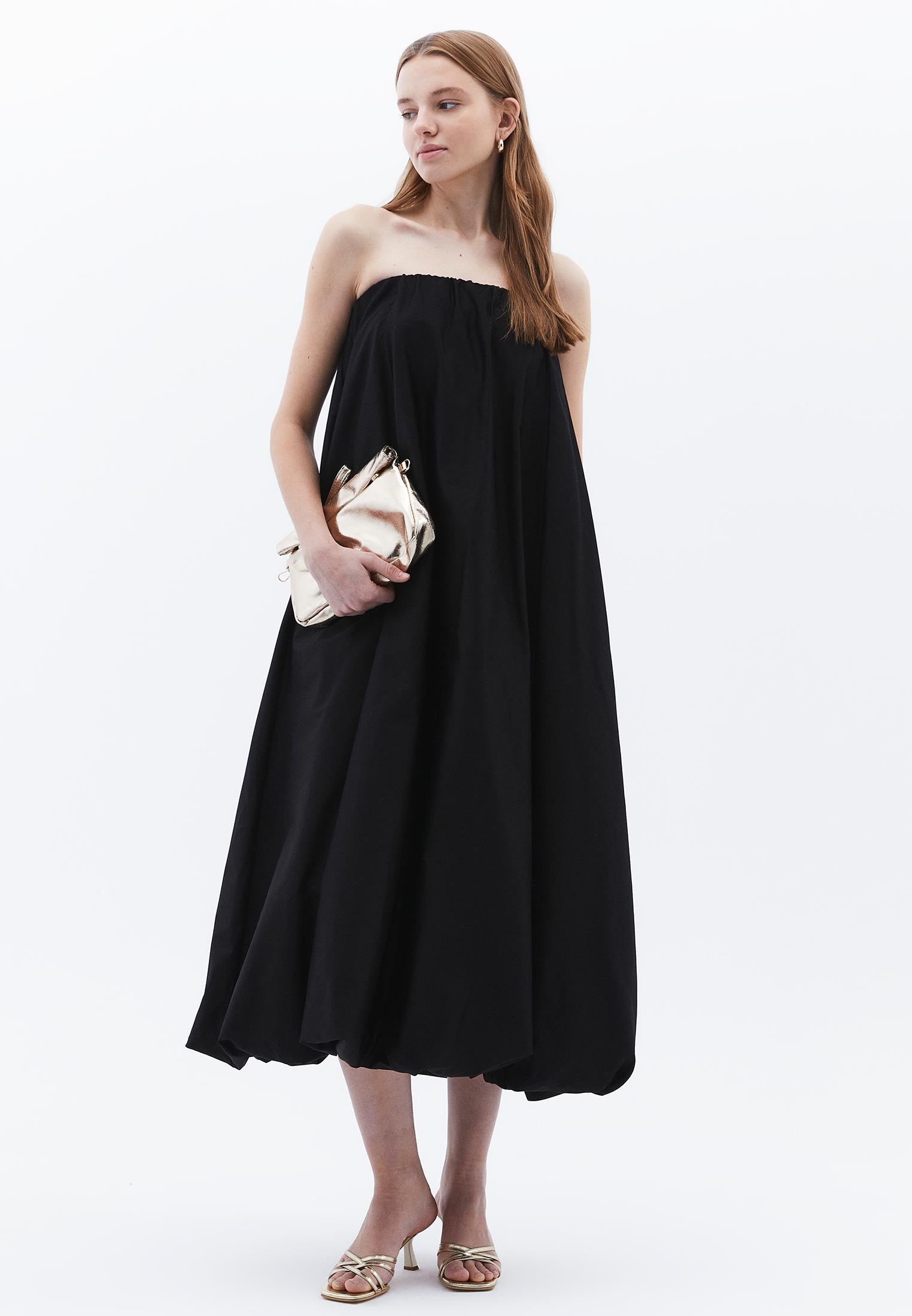 Strapless Balloon Form Summer Dress - BLACK