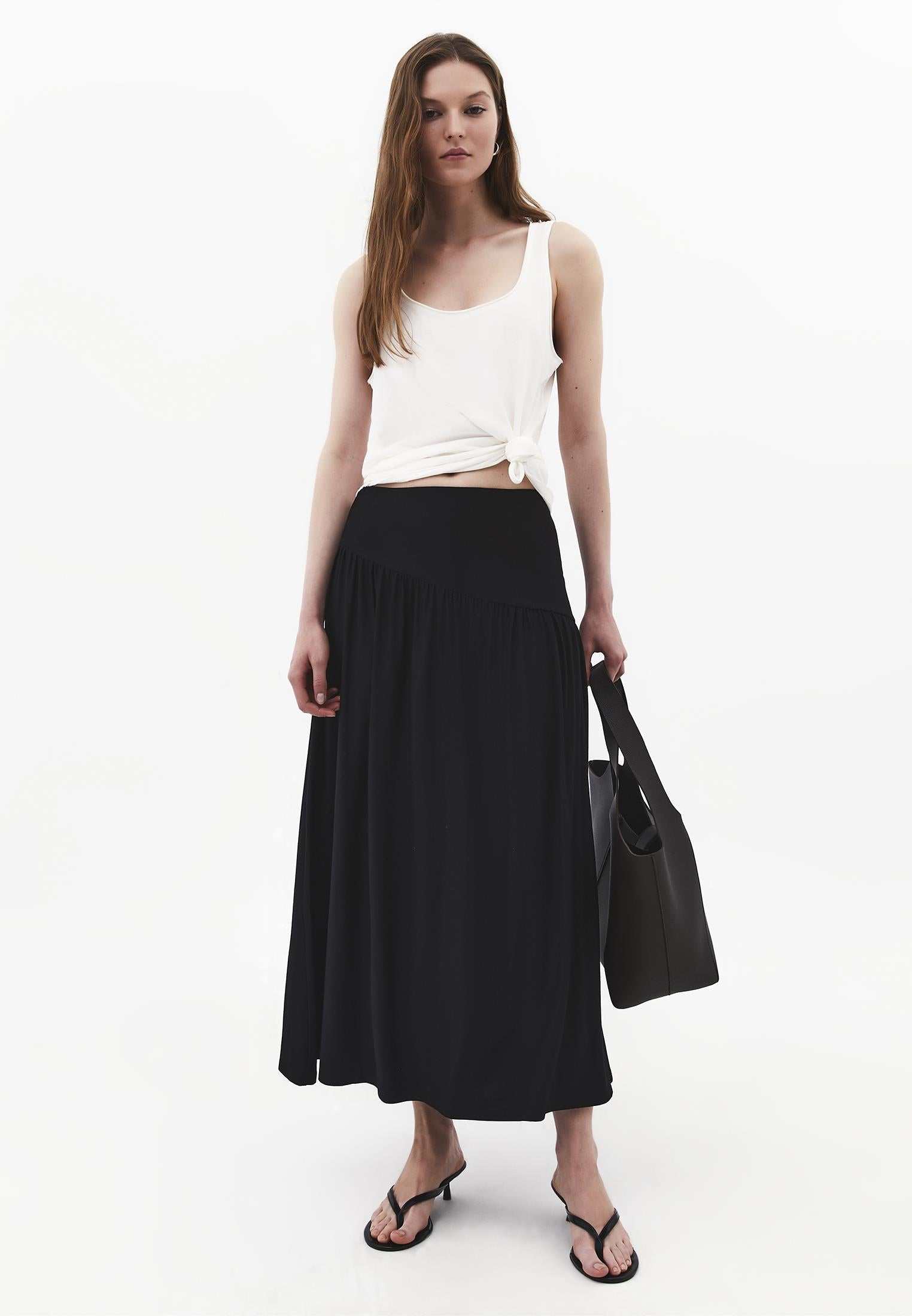 Flared Long Skirt - BLACK