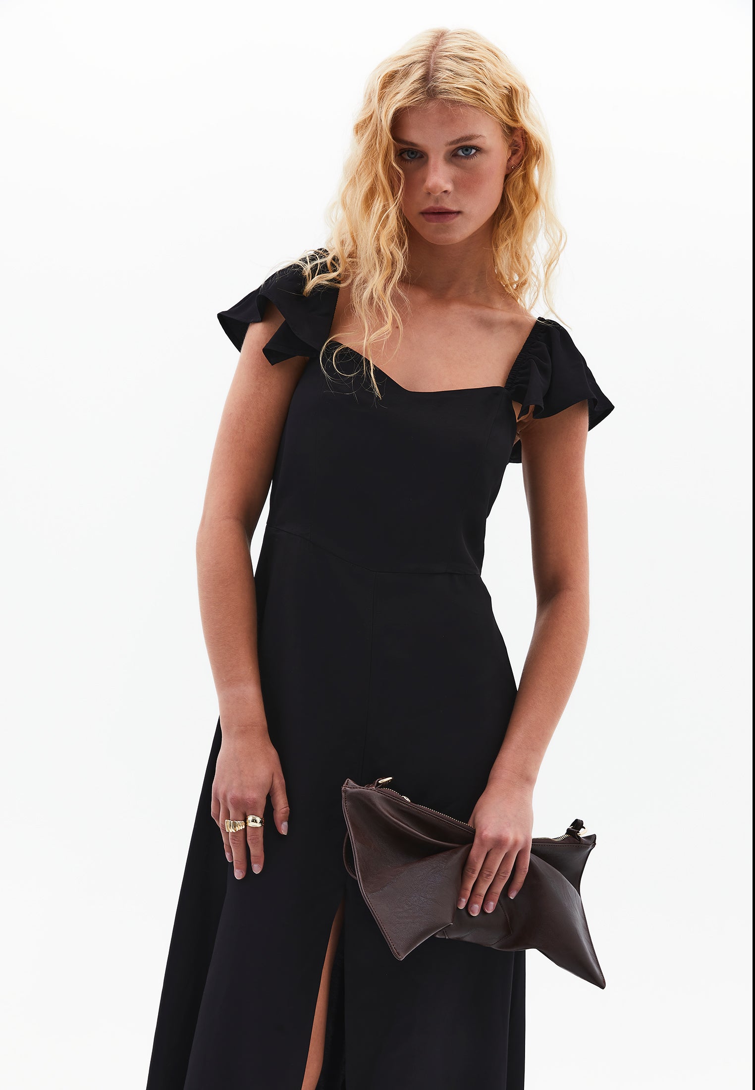 Sweetheart Neckline Midi Dress - BLACK