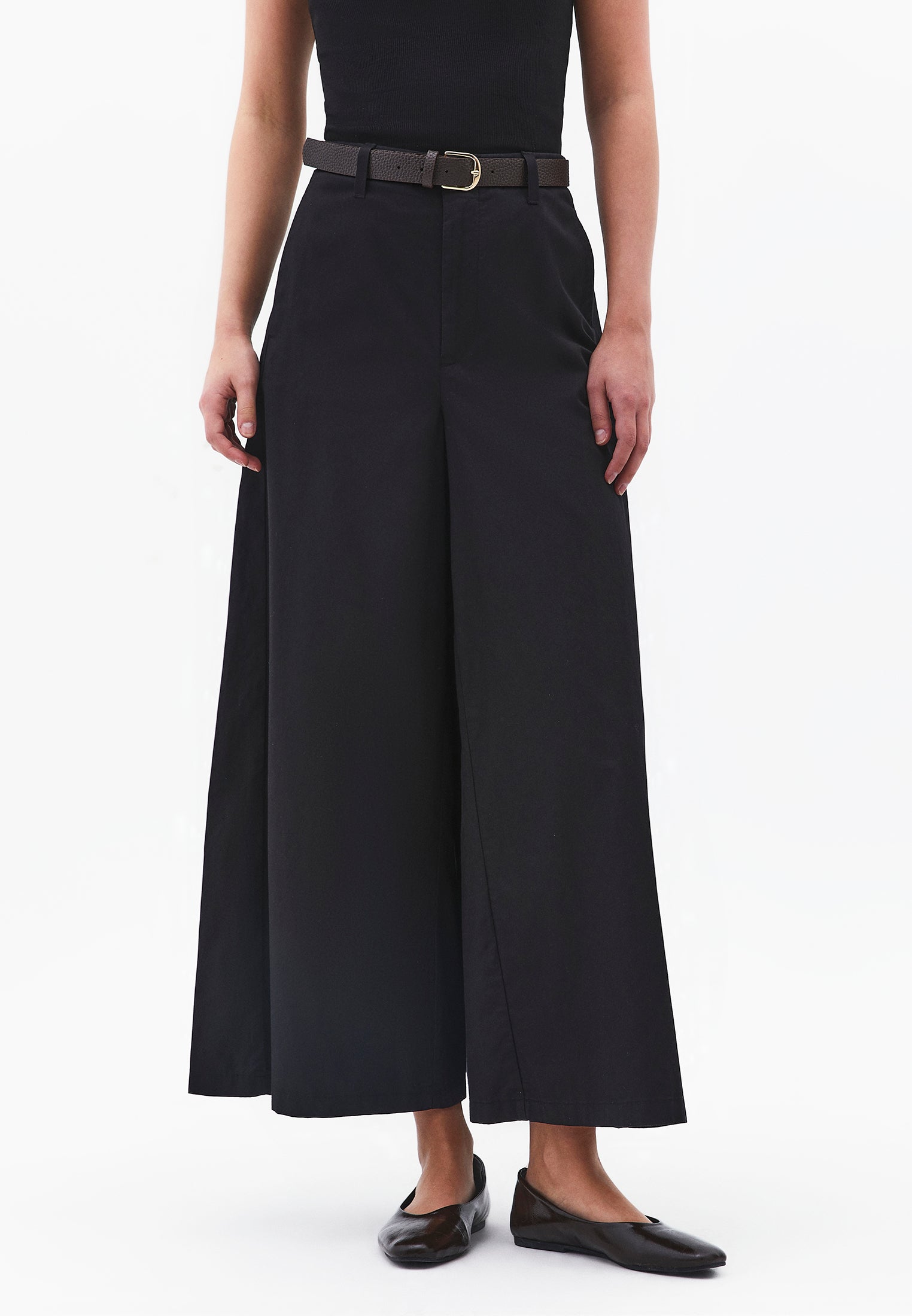 Belted Detail Ultra High Waist Wide Leg Trousers - BLACK