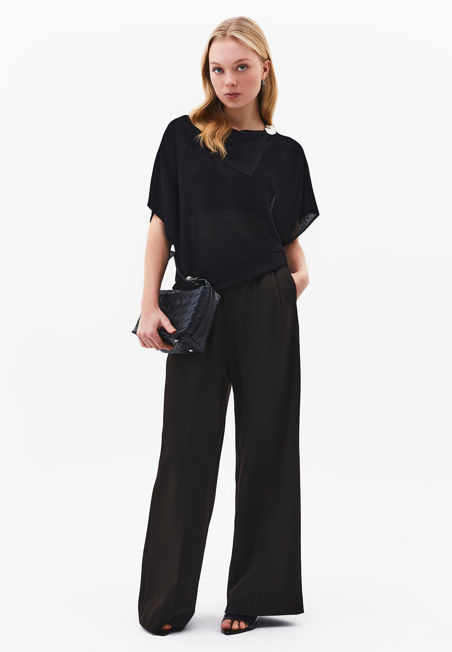 High Neck Sleeveless Oversize Tunic Blouse - BLACK