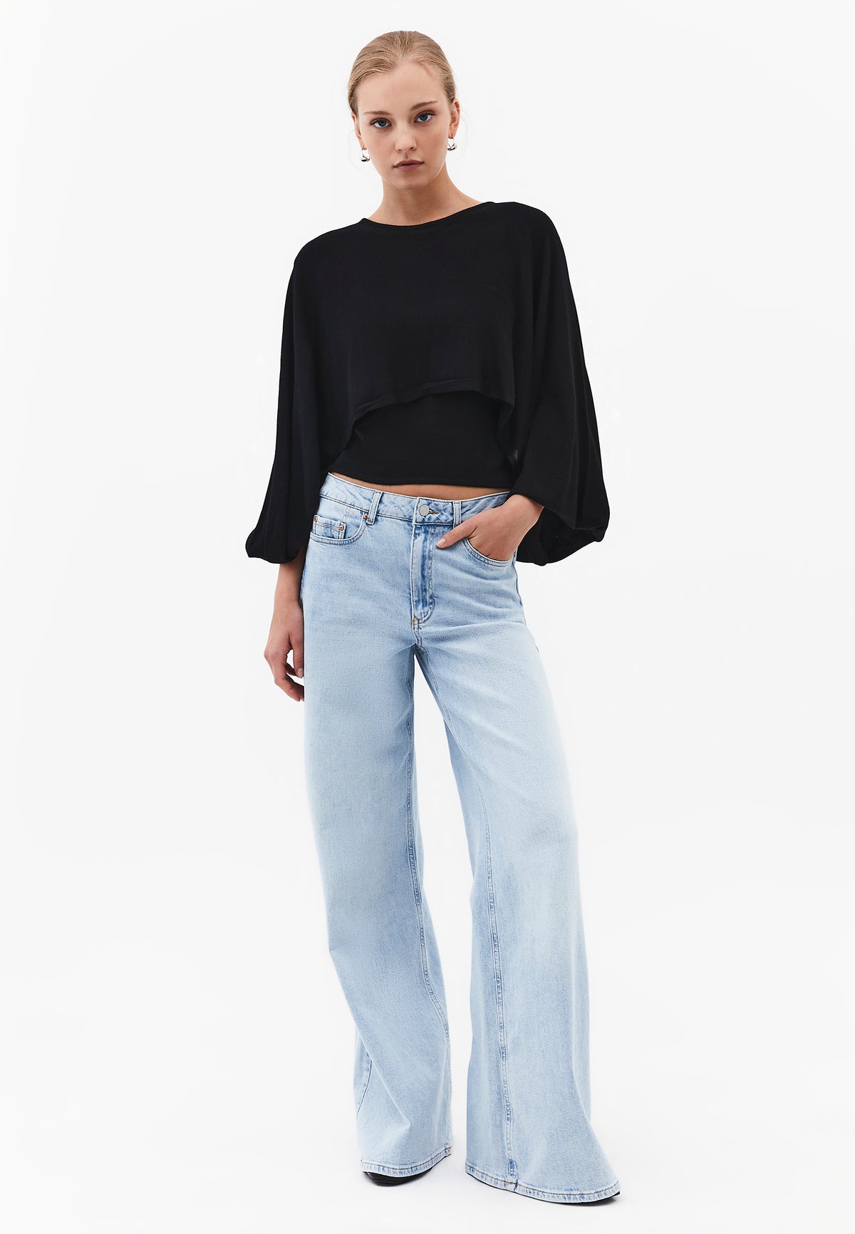 Balloon Sleeve Sweater - BLACK
