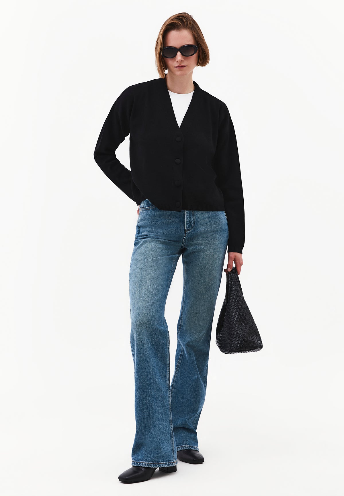 V-Neck Long Sleeve Cardigan - Black