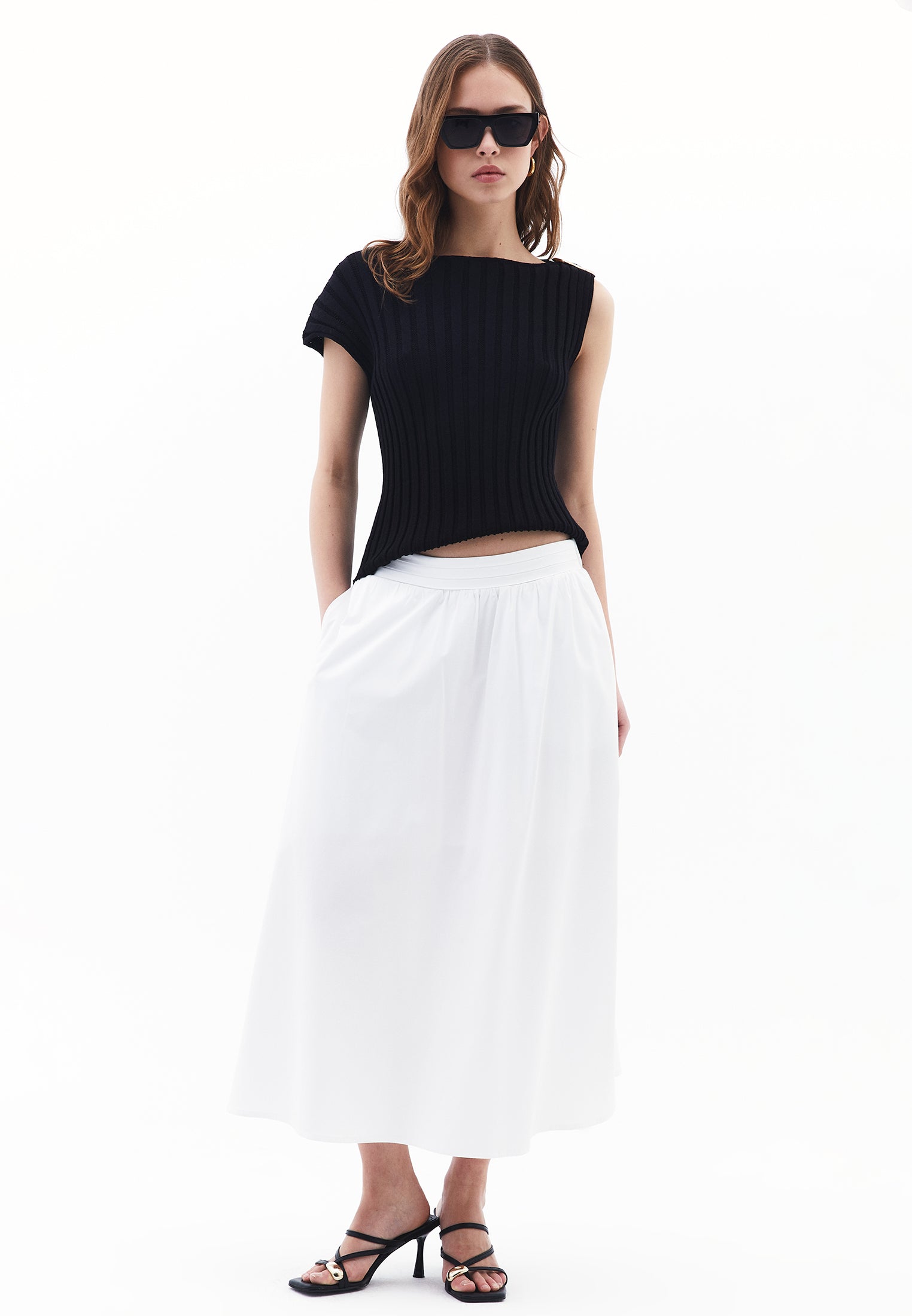Boat Neck Blouse - BLACK