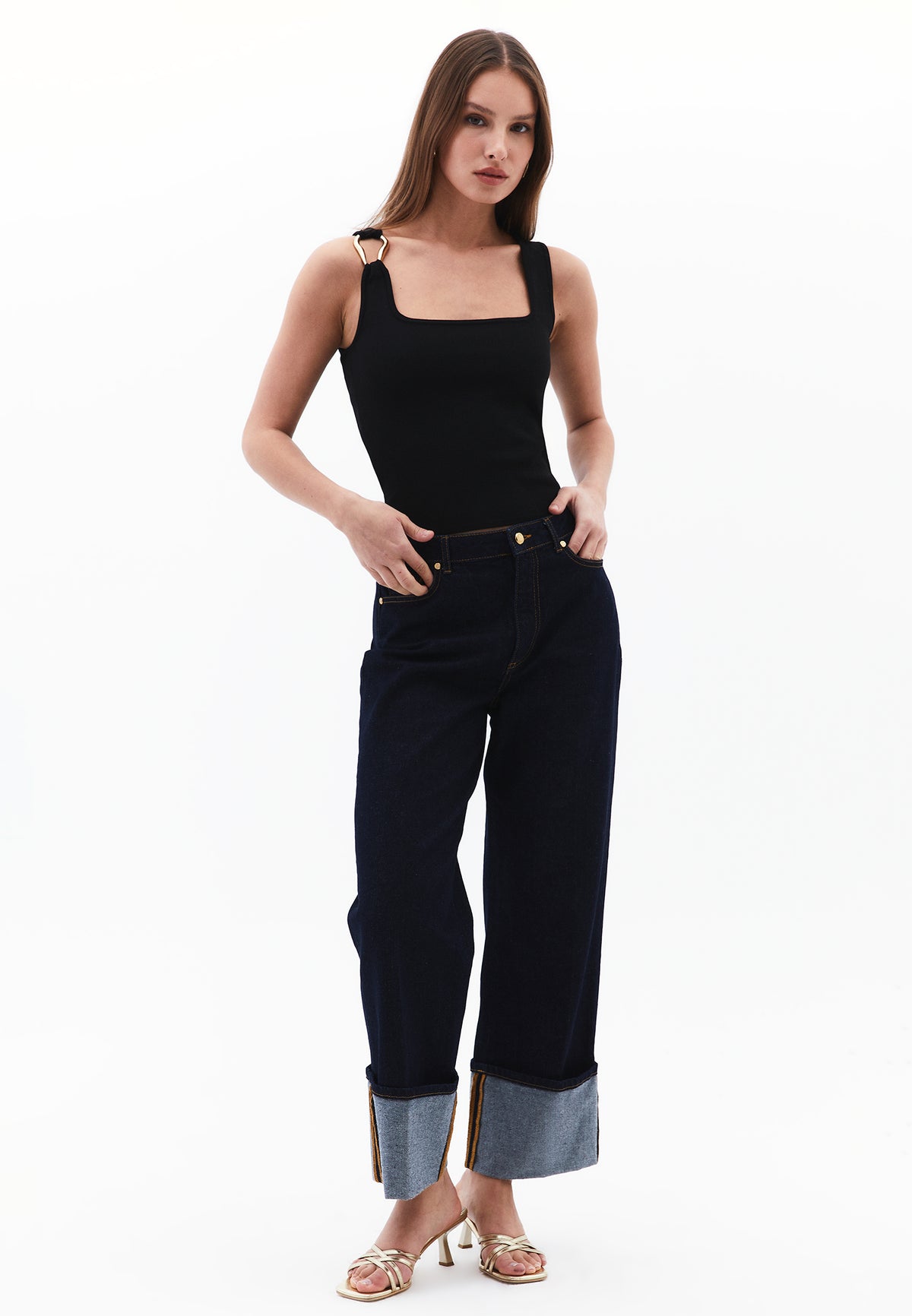 Buckled Crew Neck Tank Top - Black
